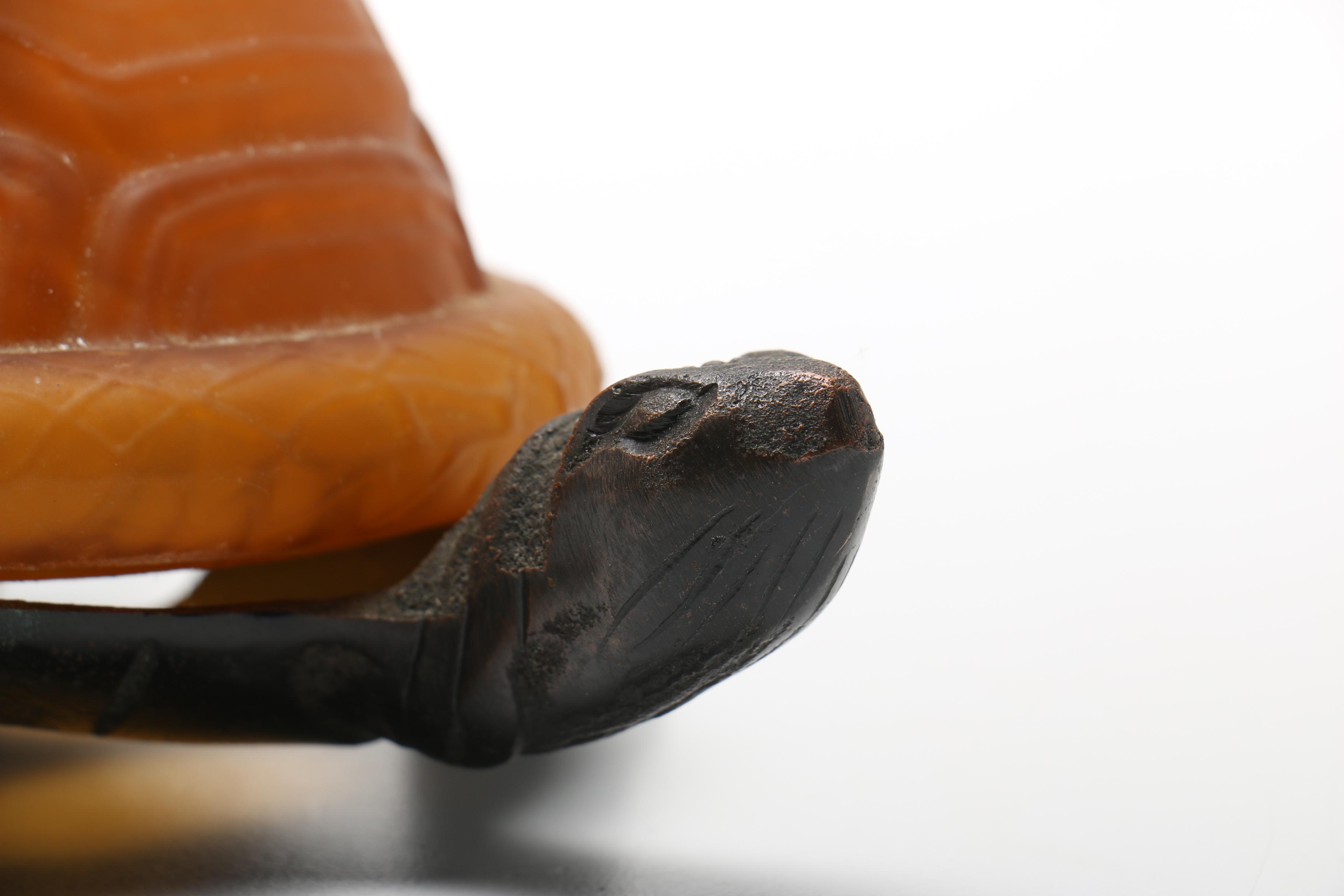 Bronze and Glass Tortoise Figural Accent Lamp