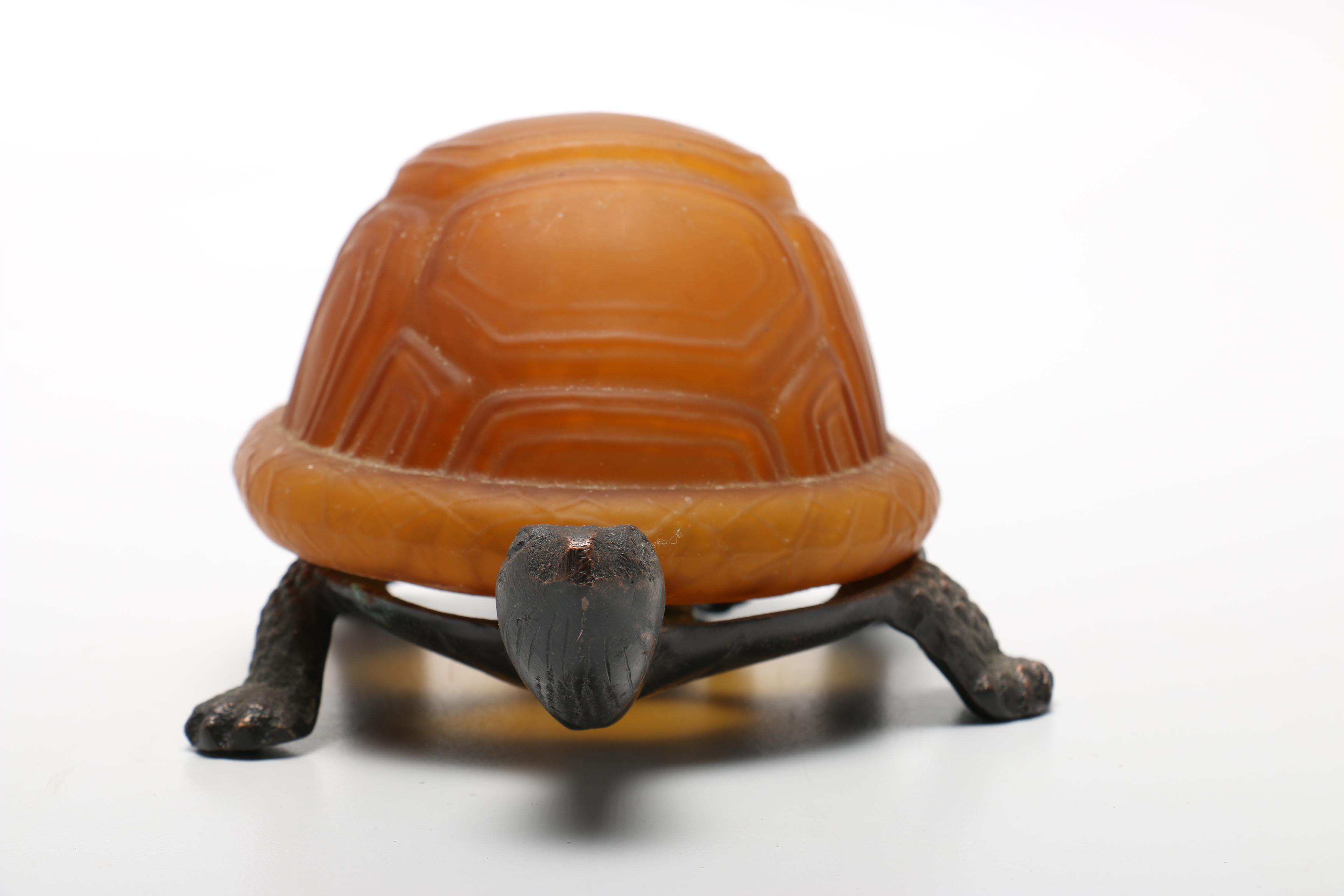 Bronze and Glass Tortoise Figural Accent Lamp