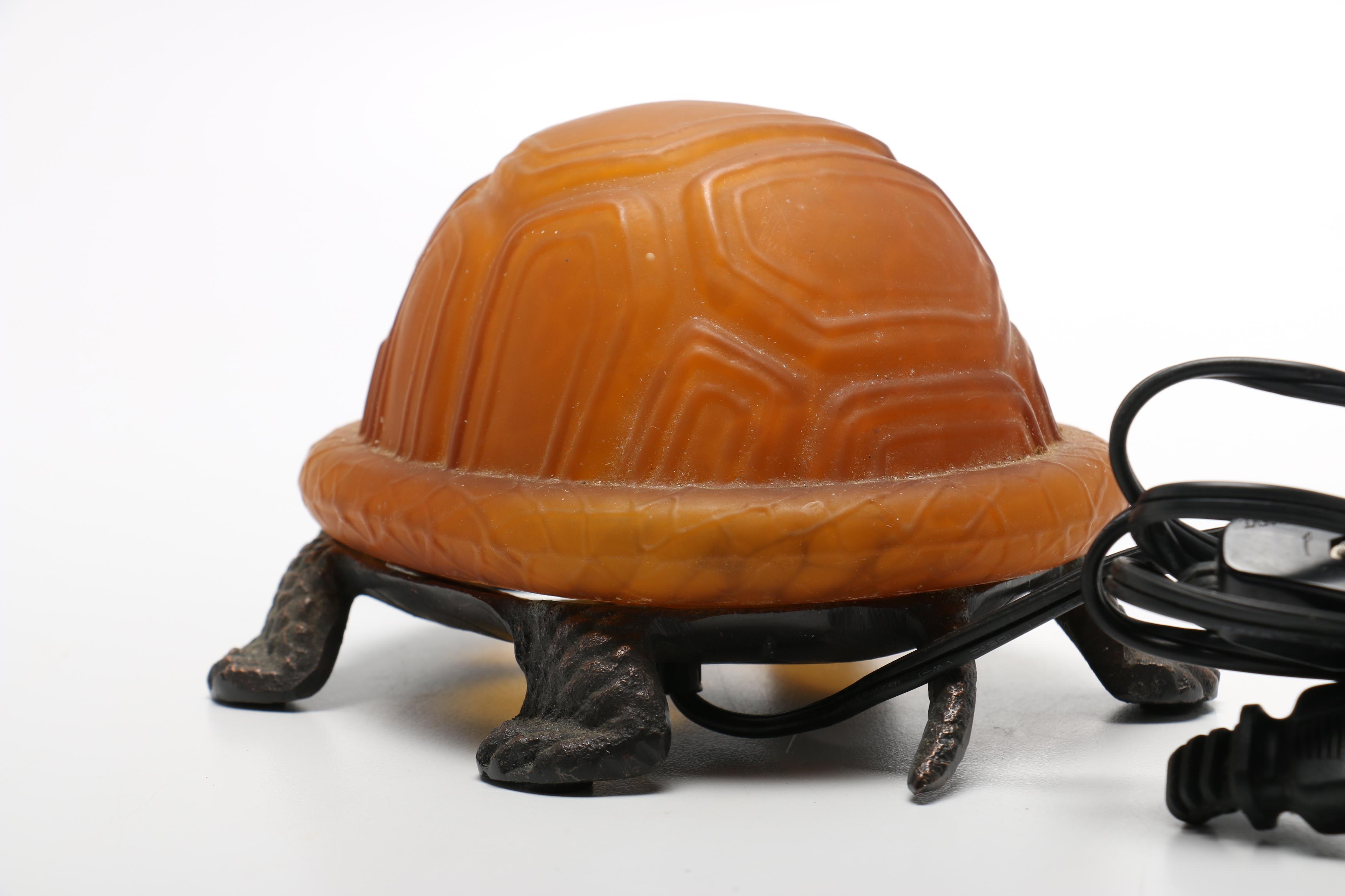 Bronze and Glass Tortoise Figural Accent Lamp