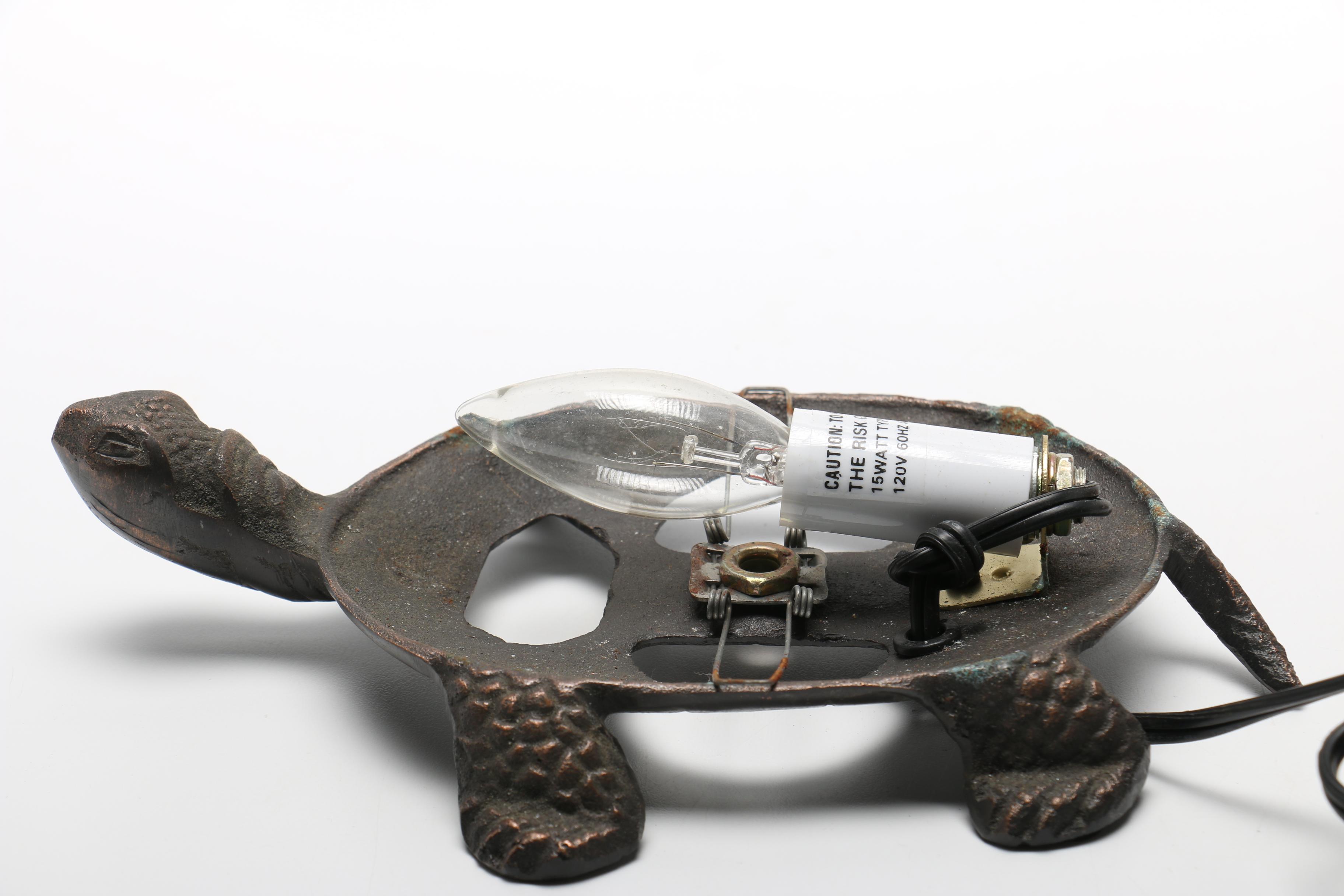 Bronze and Glass Tortoise Figural Accent Lamp