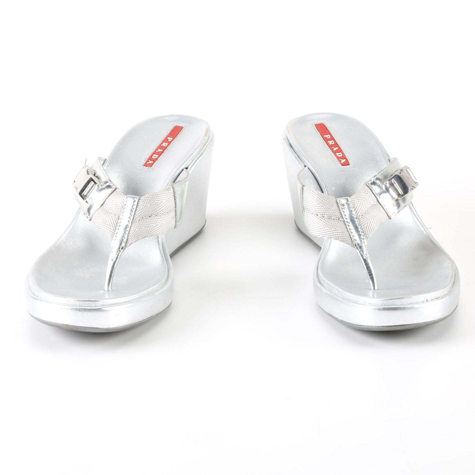 Prada Metallic Silver Sandals