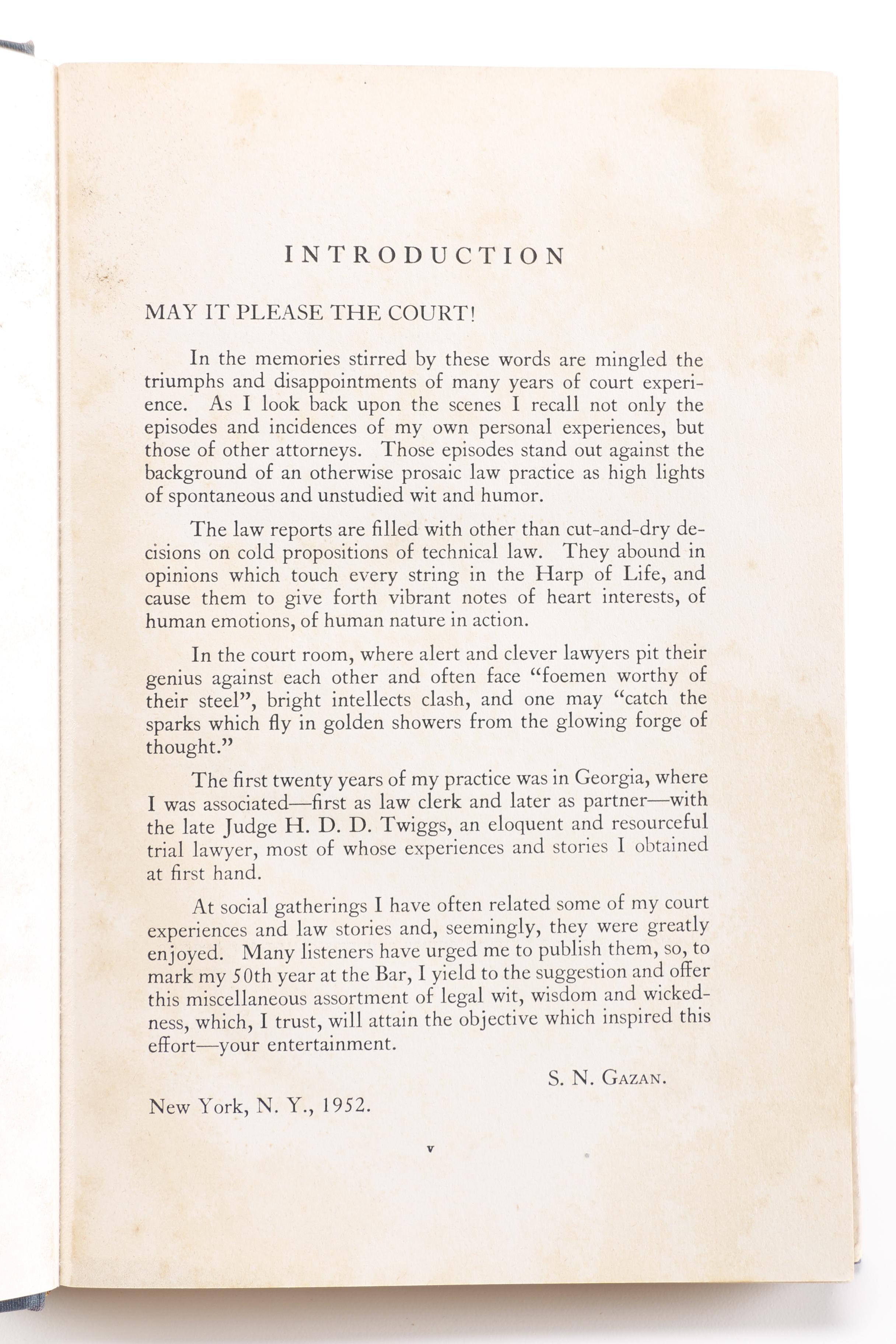 1952 Signed Edition of "May It Please The Court!" by S.N. Gazan