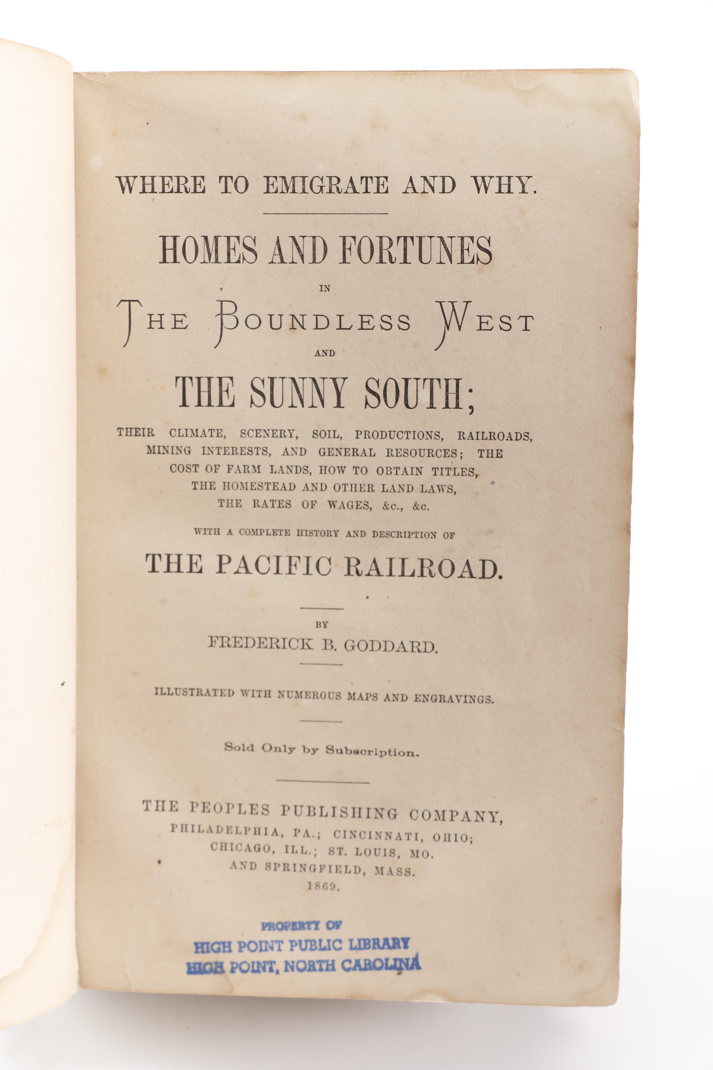 1869 "Where to Emigrate and Why" by Frederick Goddard