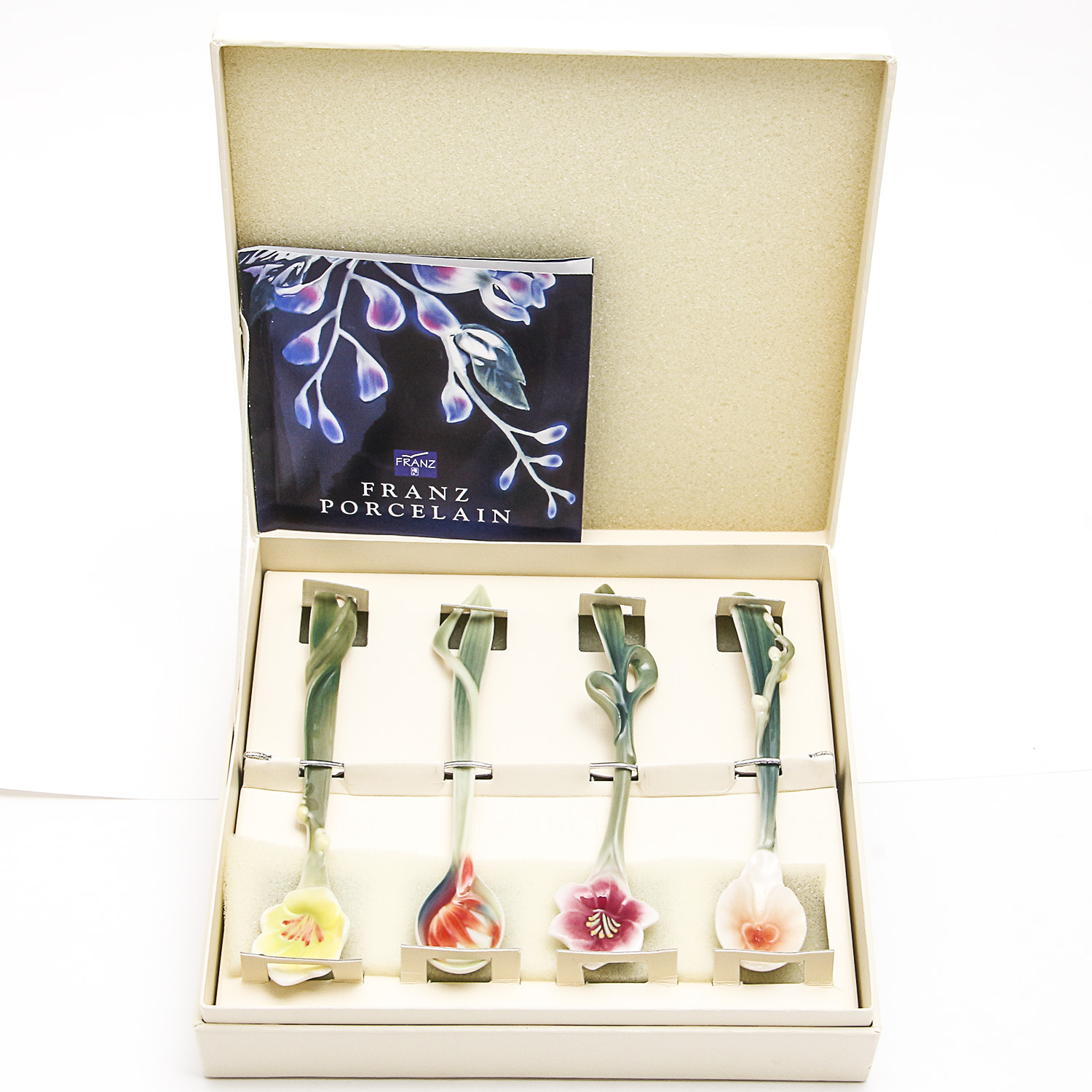 Set of Four Franz Flower Porcelain Spoons