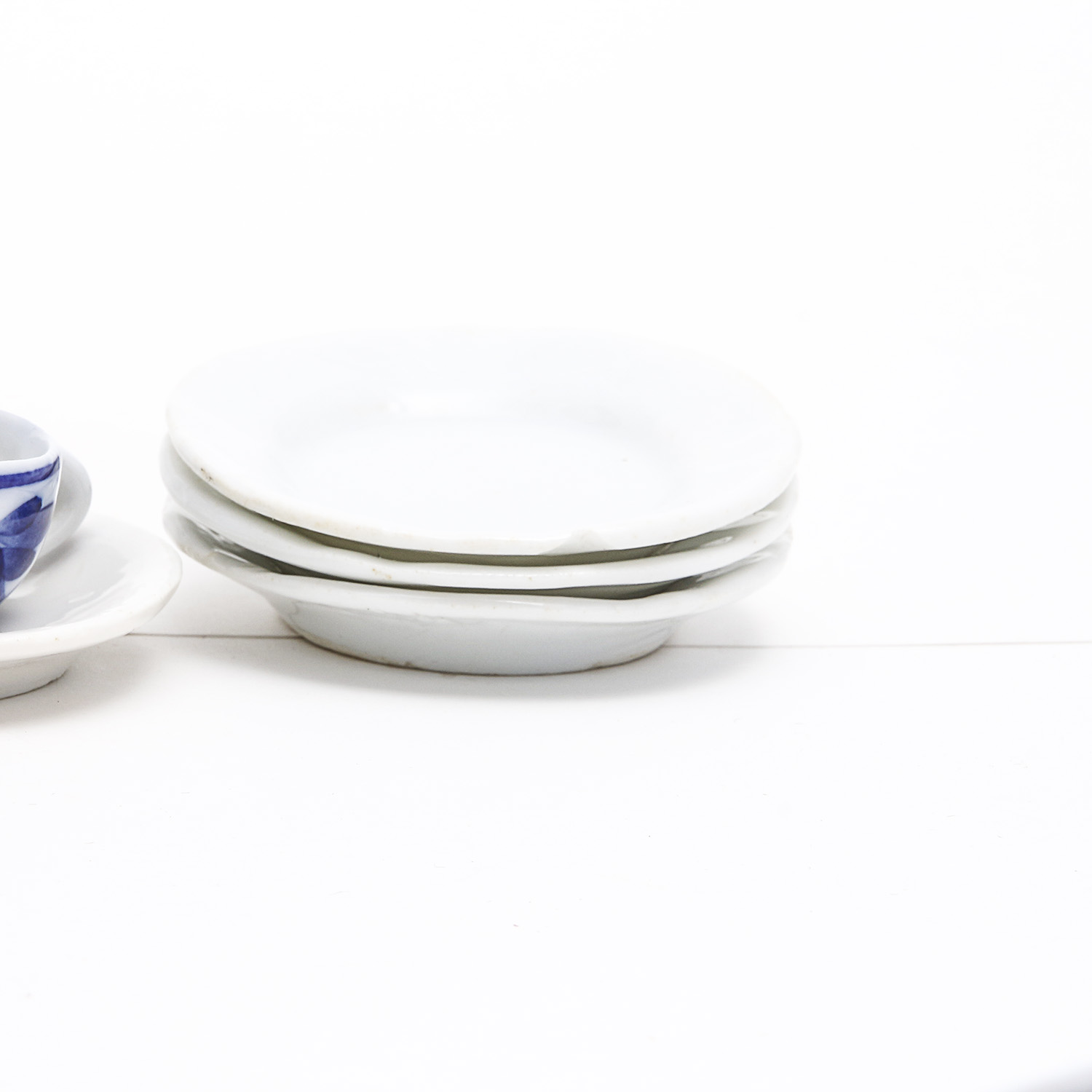 Blue and White Ceramic Items Including Miniature Tea Set