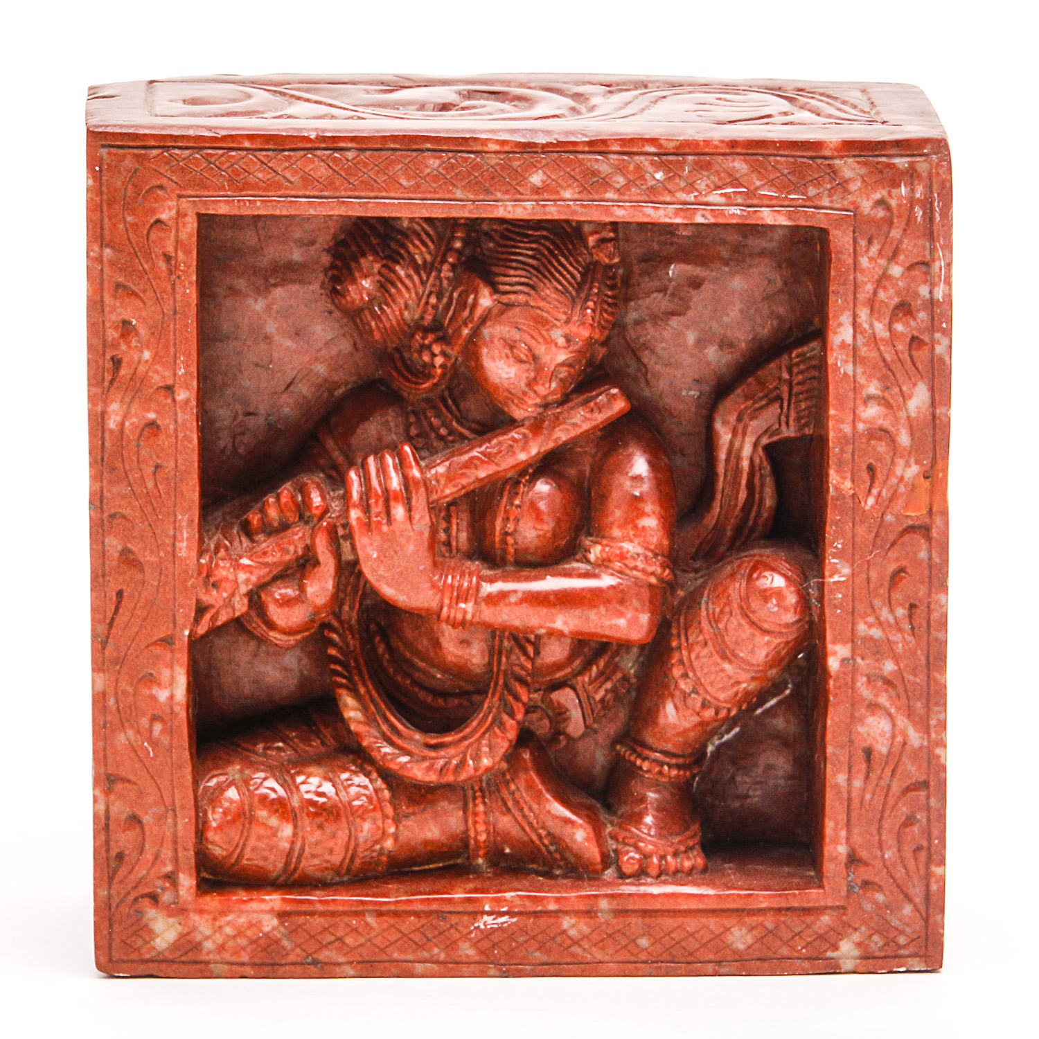 Indian Stone Carving of Woman Playing a Flute