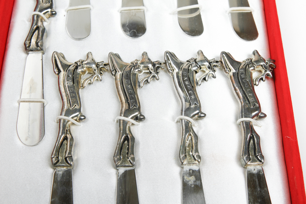 Neiman Marcus Santa's Reindeer Silver Plate Knives