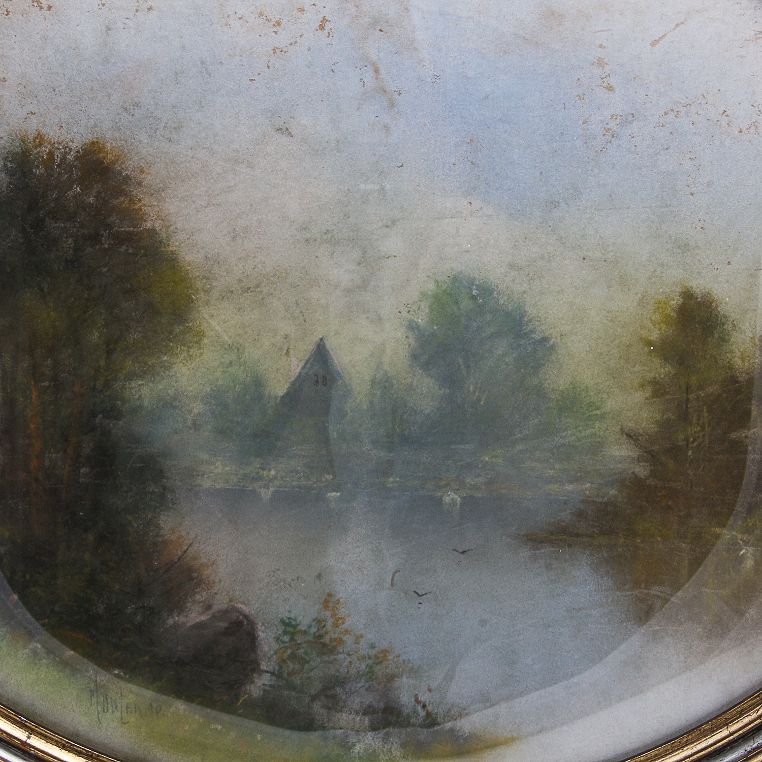 Antique Signed Original Chalk Pastel Landscape