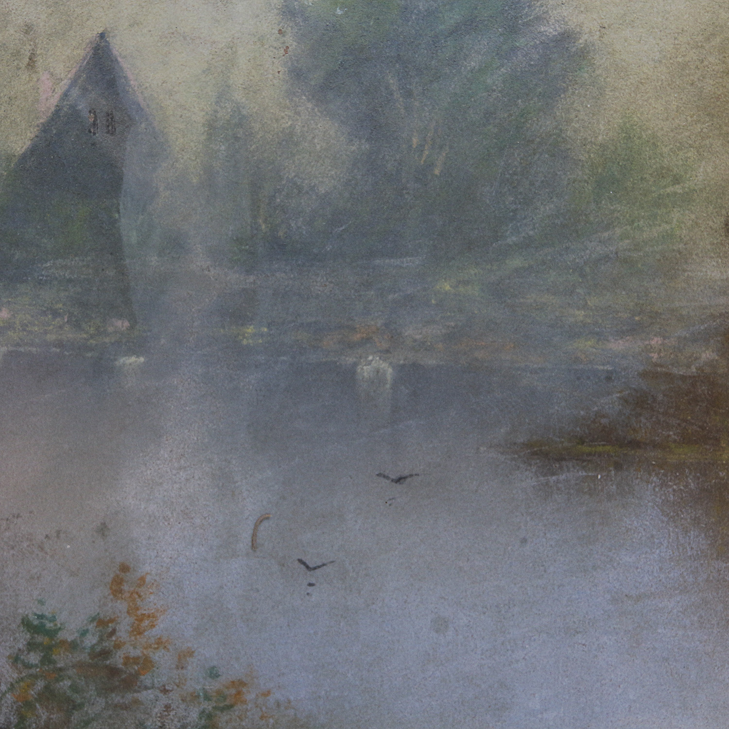 Antique Signed Original Chalk Pastel Landscape