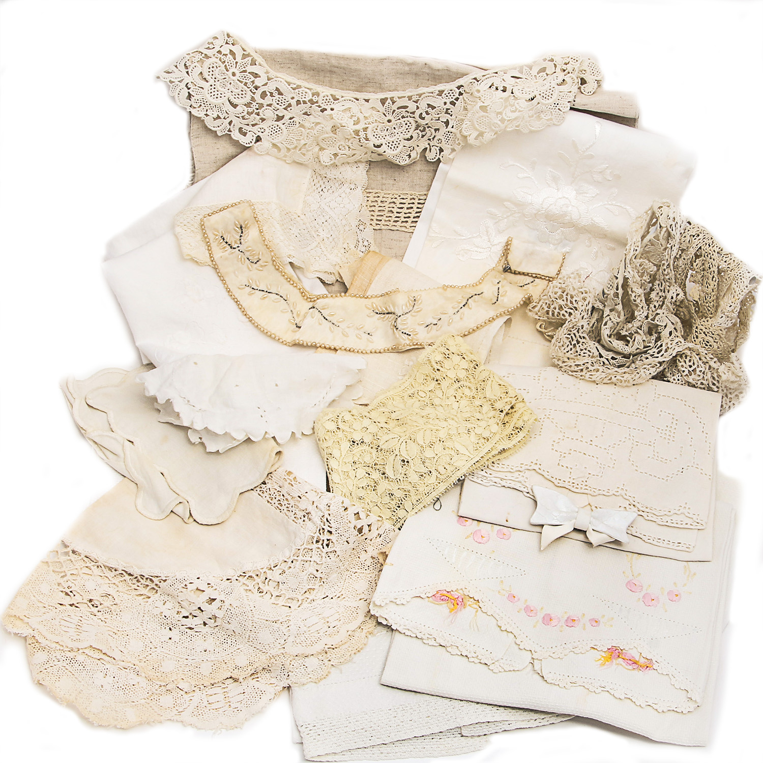 Collection of Vintage Lace, Trims, and Linens