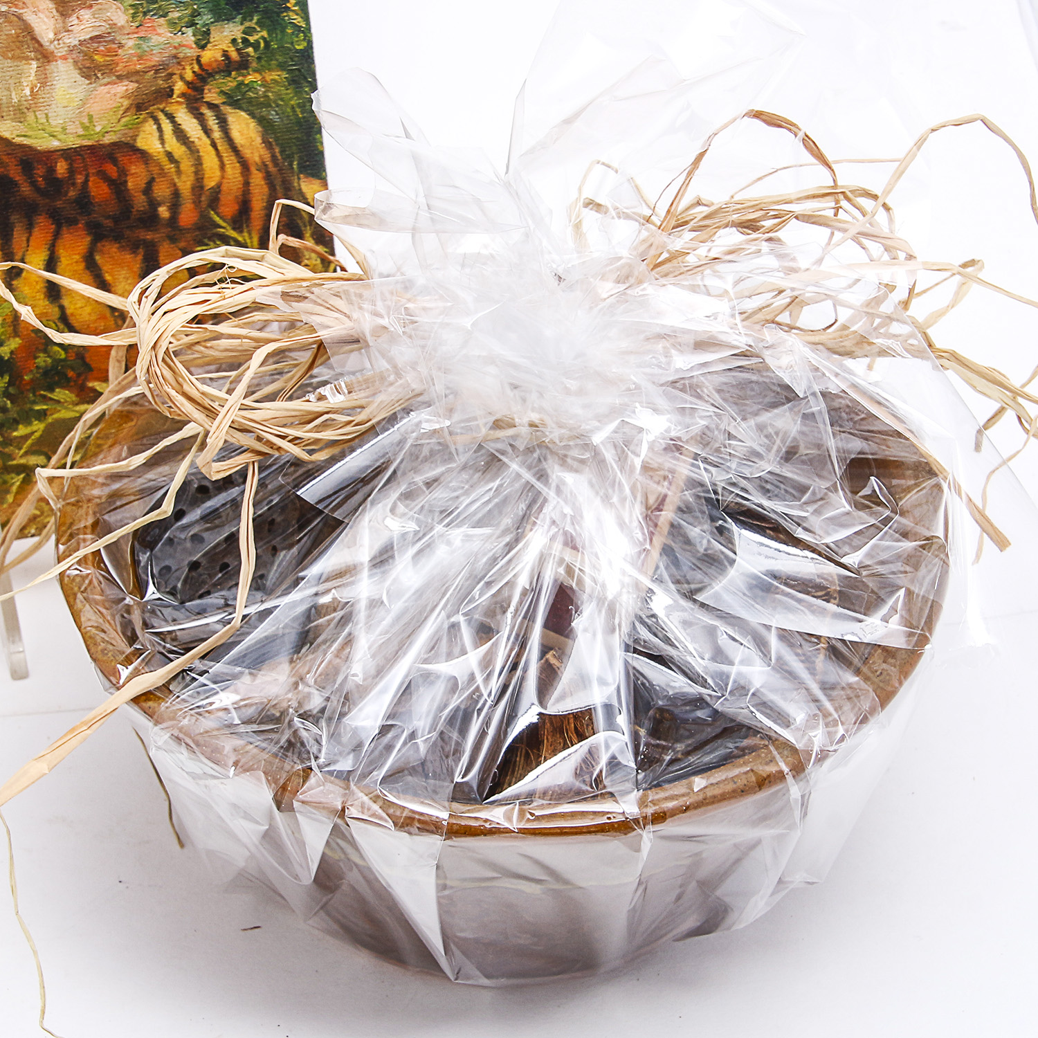 Collection of Home Decor including Original Tiger Oil Paintings and Onyx Table Clock