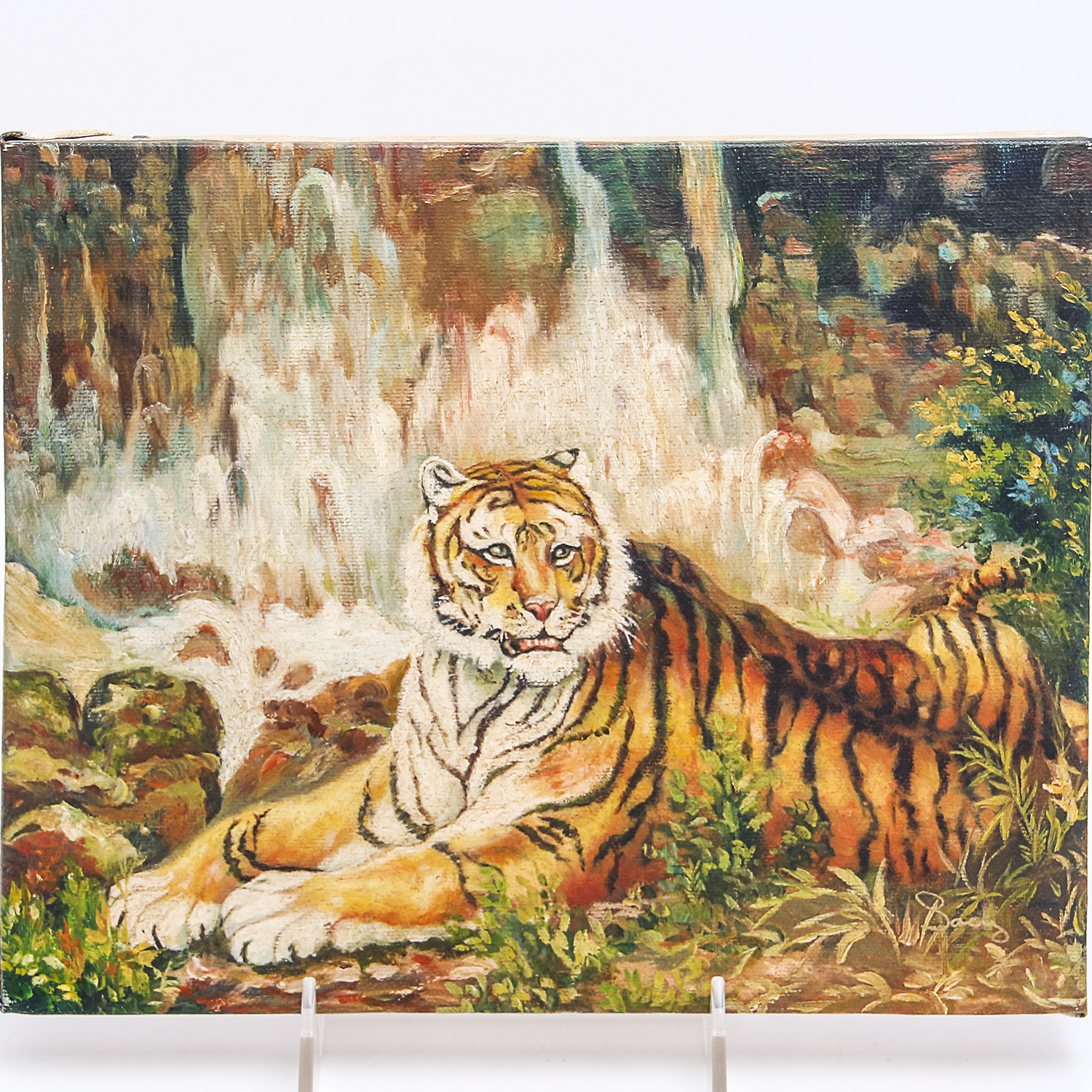 Collection of Home Decor including Original Tiger Oil Paintings and Onyx Table Clock