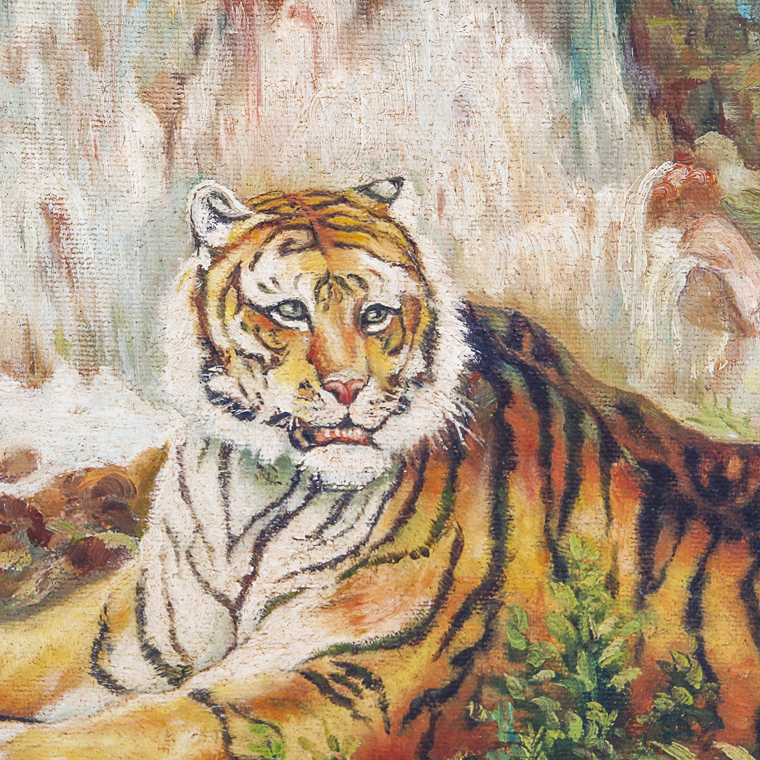 Collection of Home Decor including Original Tiger Oil Paintings and Onyx Table Clock