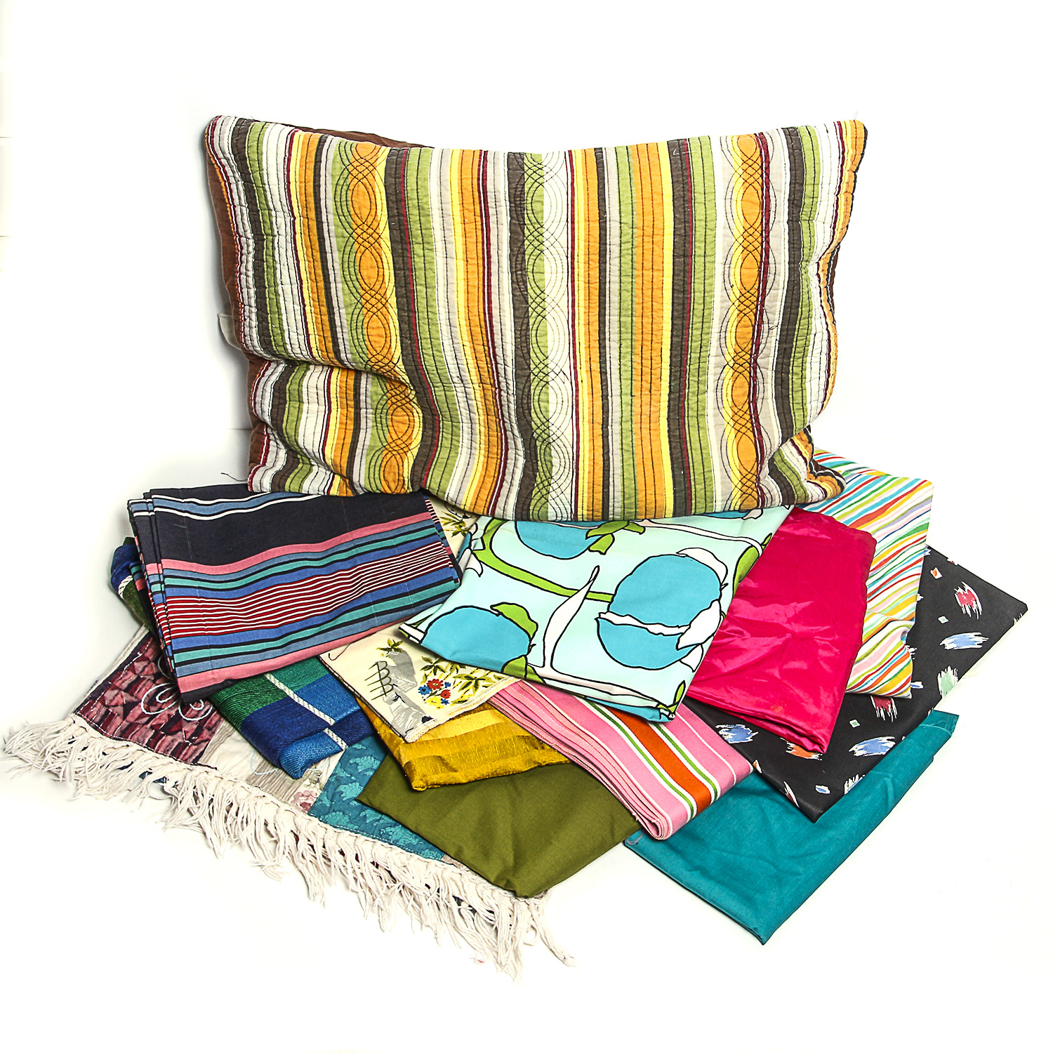 Collection of Mid-Century Fabric including Pillow Sham and Patchwork Rug