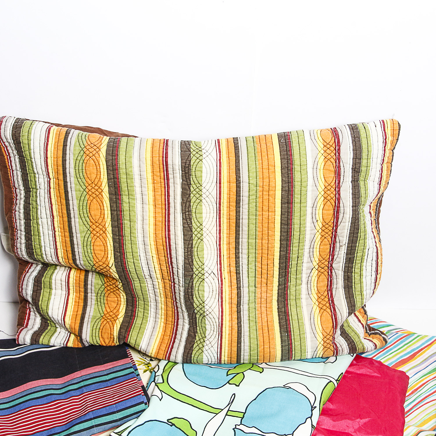 Collection of Mid-Century Fabric including Pillow Sham and Patchwork Rug