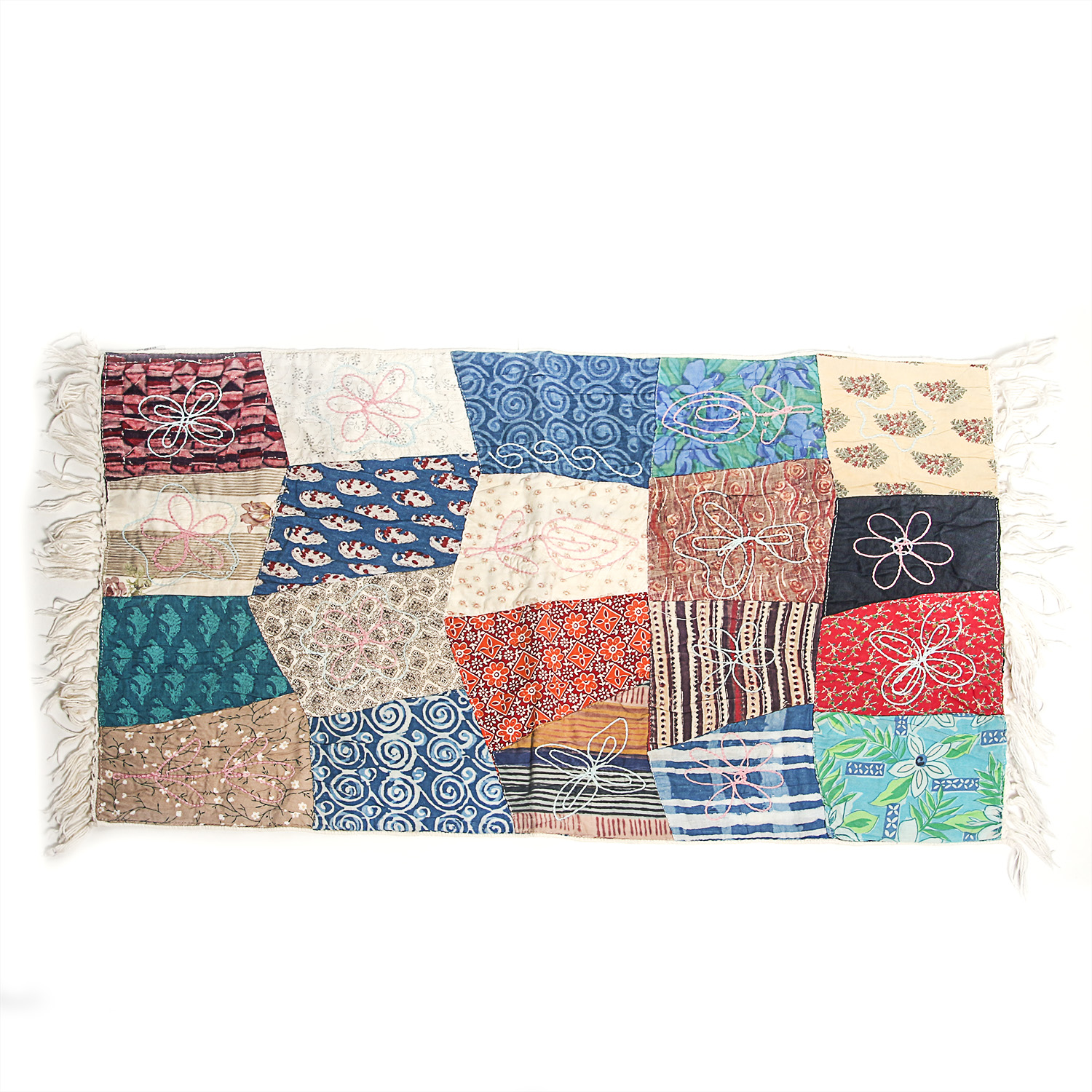 Collection of Mid-Century Fabric including Pillow Sham and Patchwork Rug