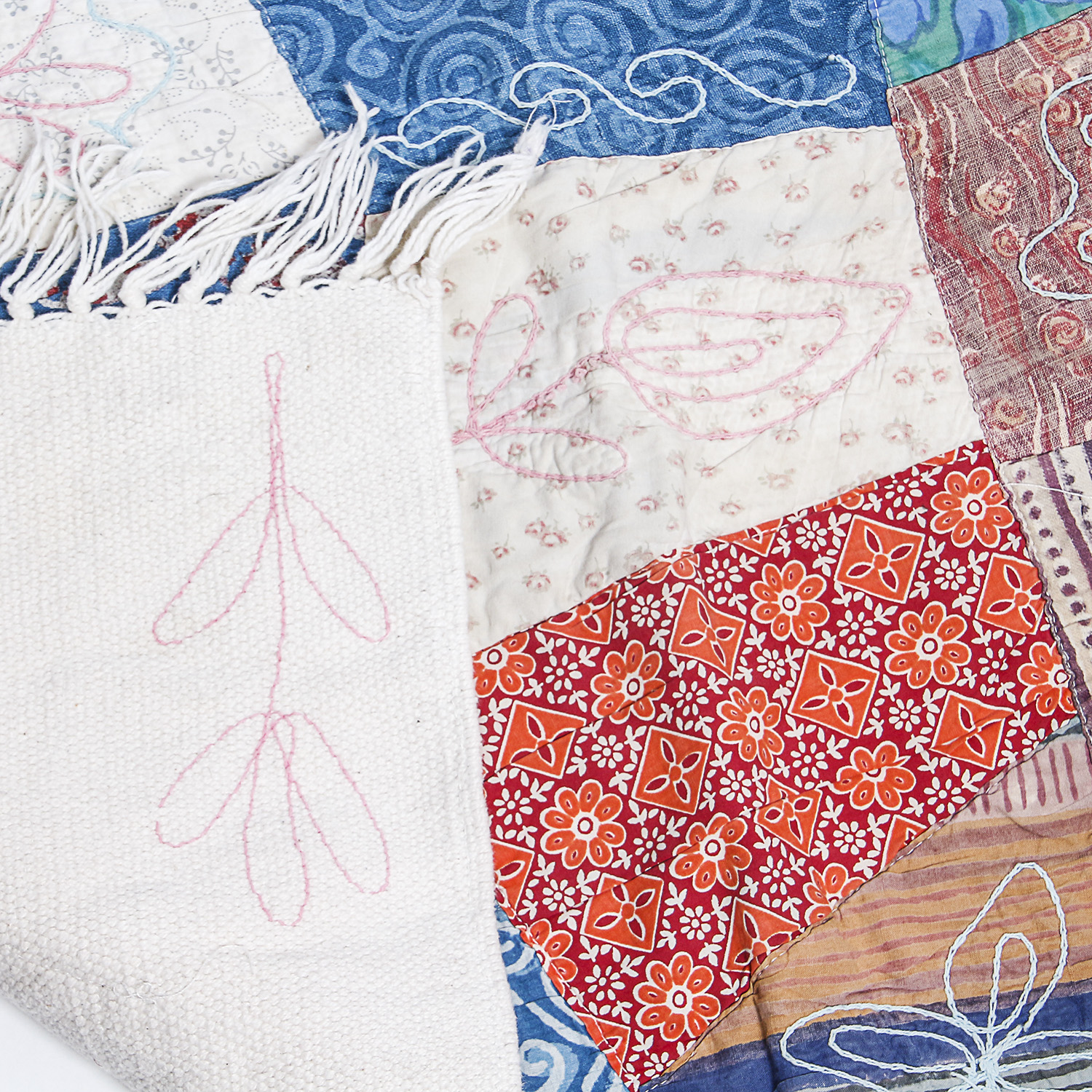 Collection of Mid-Century Fabric including Pillow Sham and Patchwork Rug