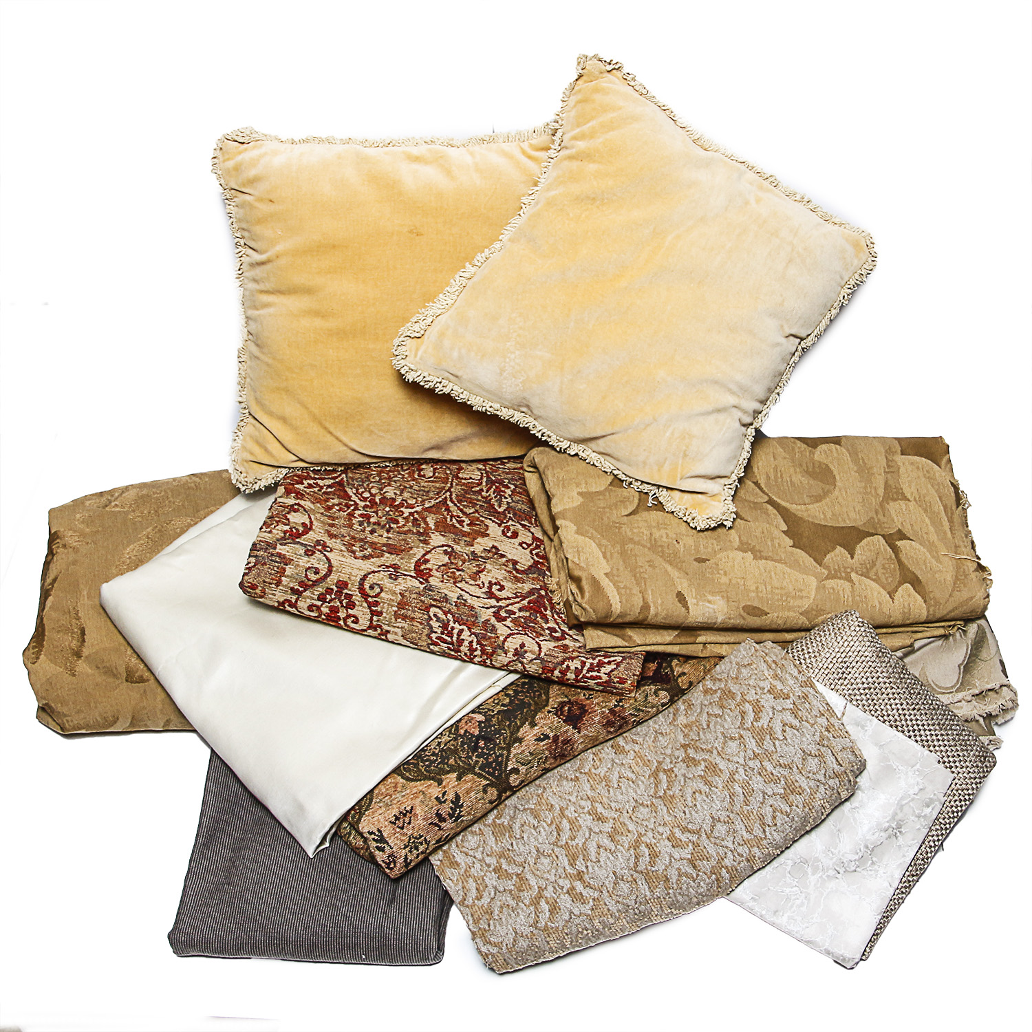 Collection of Upholstery Fabric and Decorative Pillows