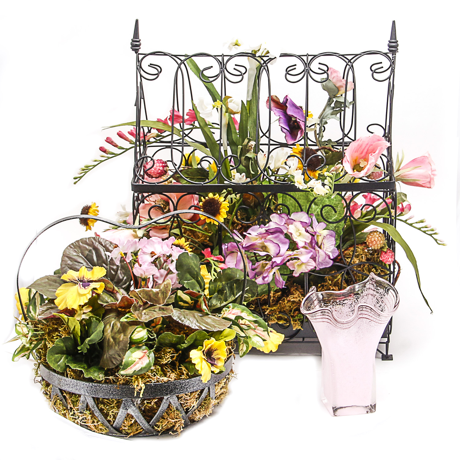 Pair of Custom Designed Floral Displays with a Venetian Glass Vase