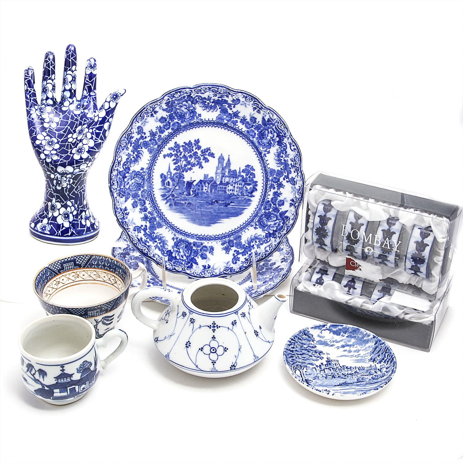 Collection of Blue and White Asian Inspired Tableware and Home Decor