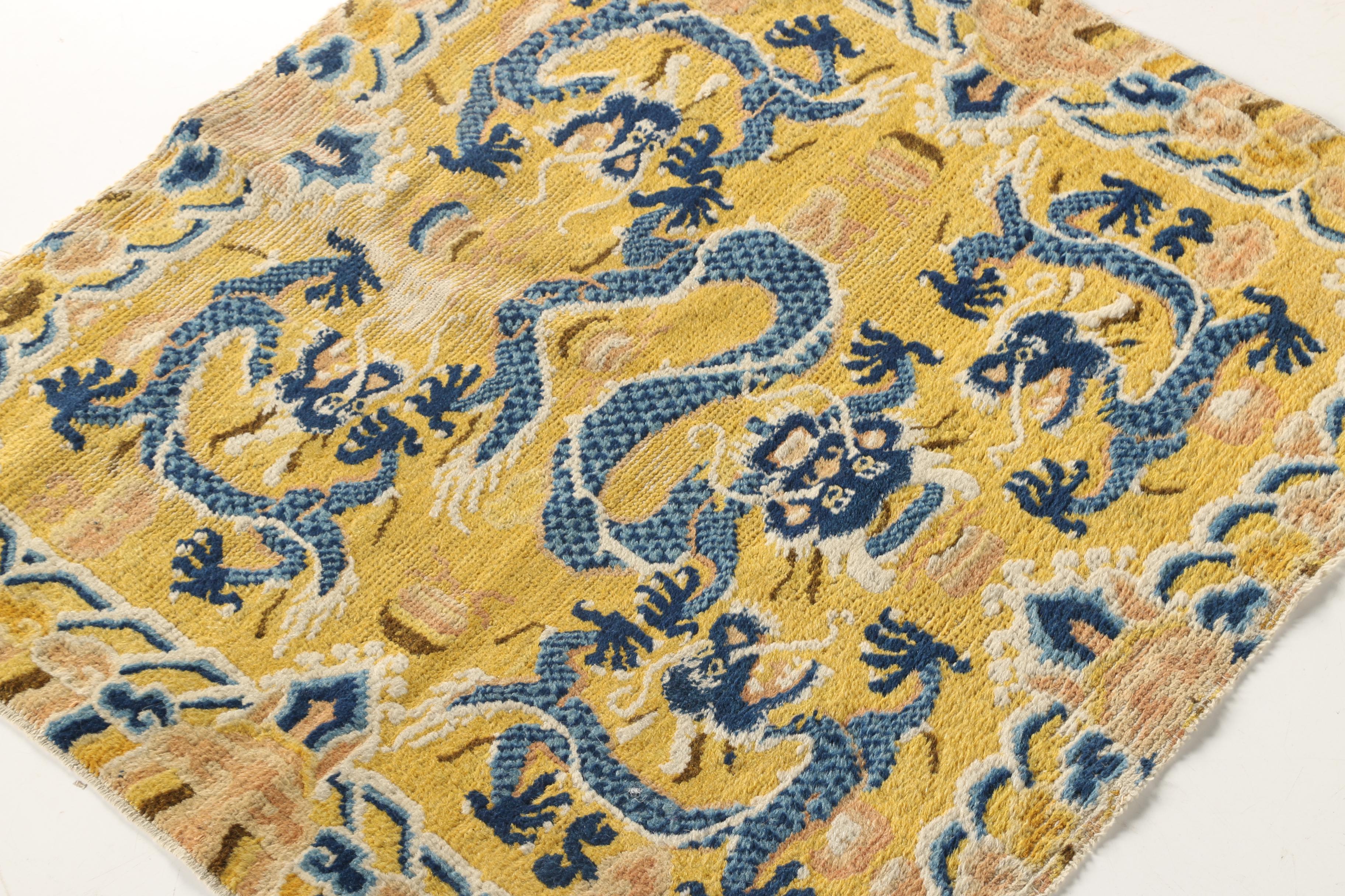 Hand Knotted Tibetan Dragon Accent Rug