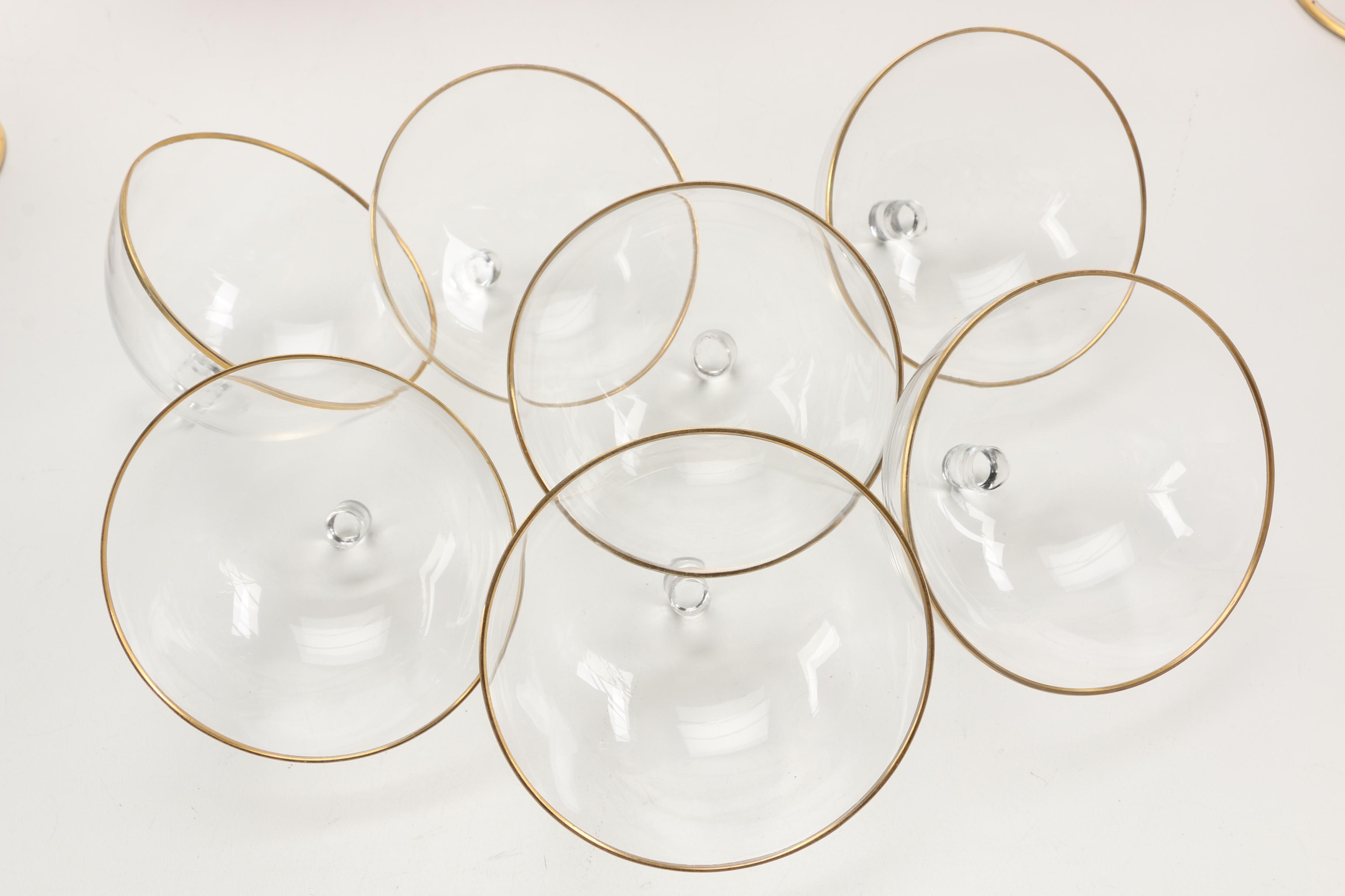 Antique Hand-Painted Shrimp Cocktail Glass Set