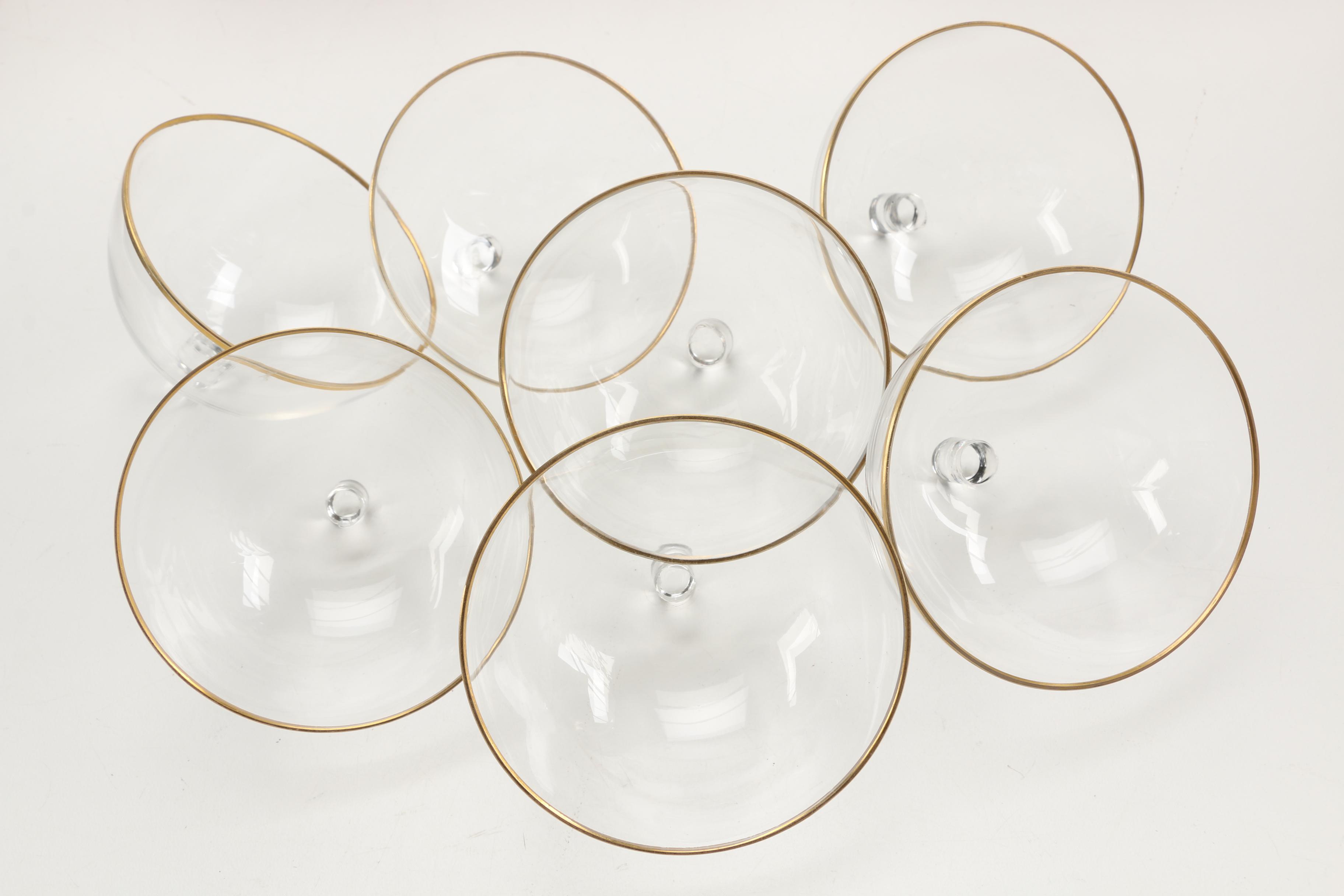 Antique Hand-Painted Shrimp Cocktail Glass Set