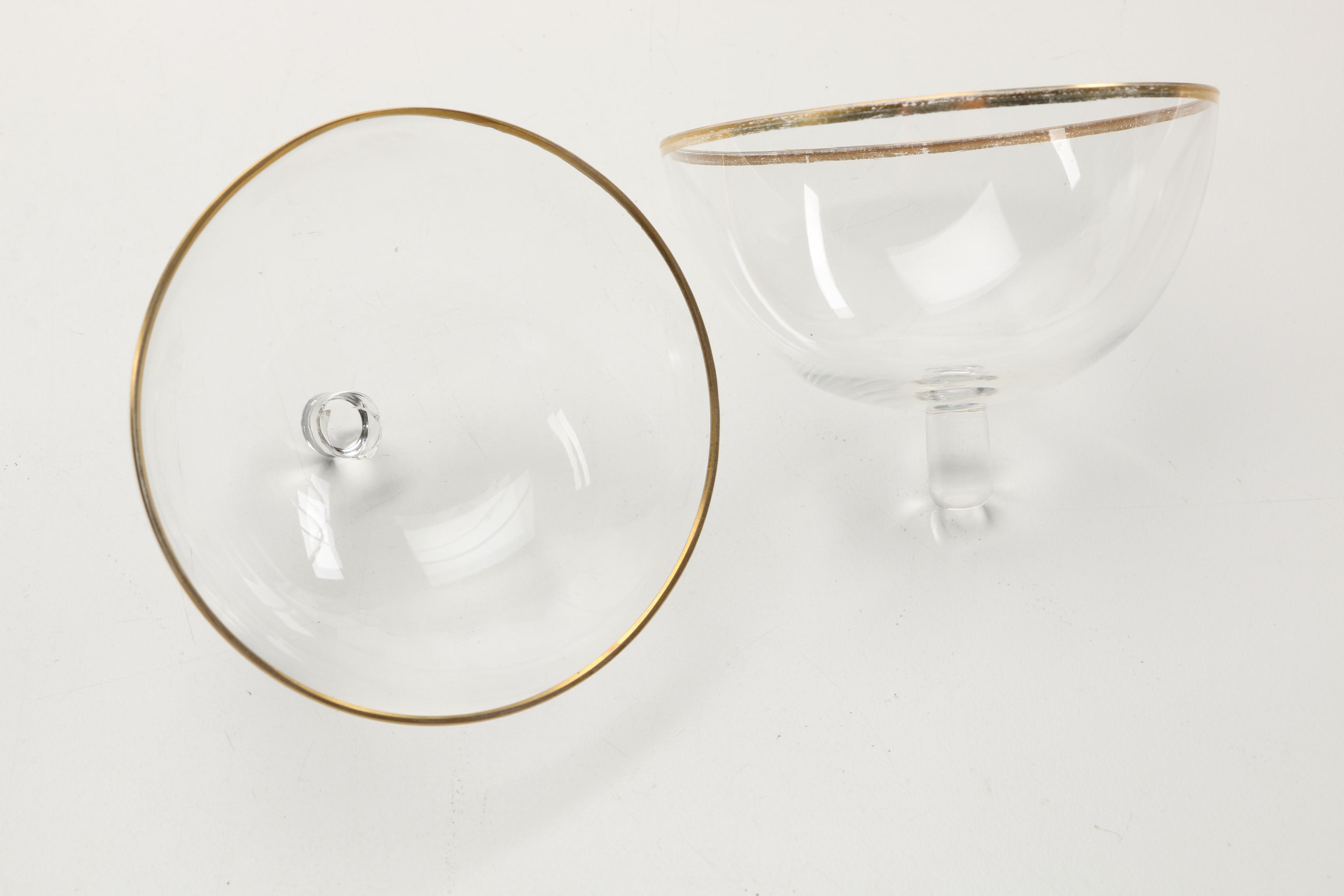 Antique Hand-Painted Shrimp Cocktail Glass Set