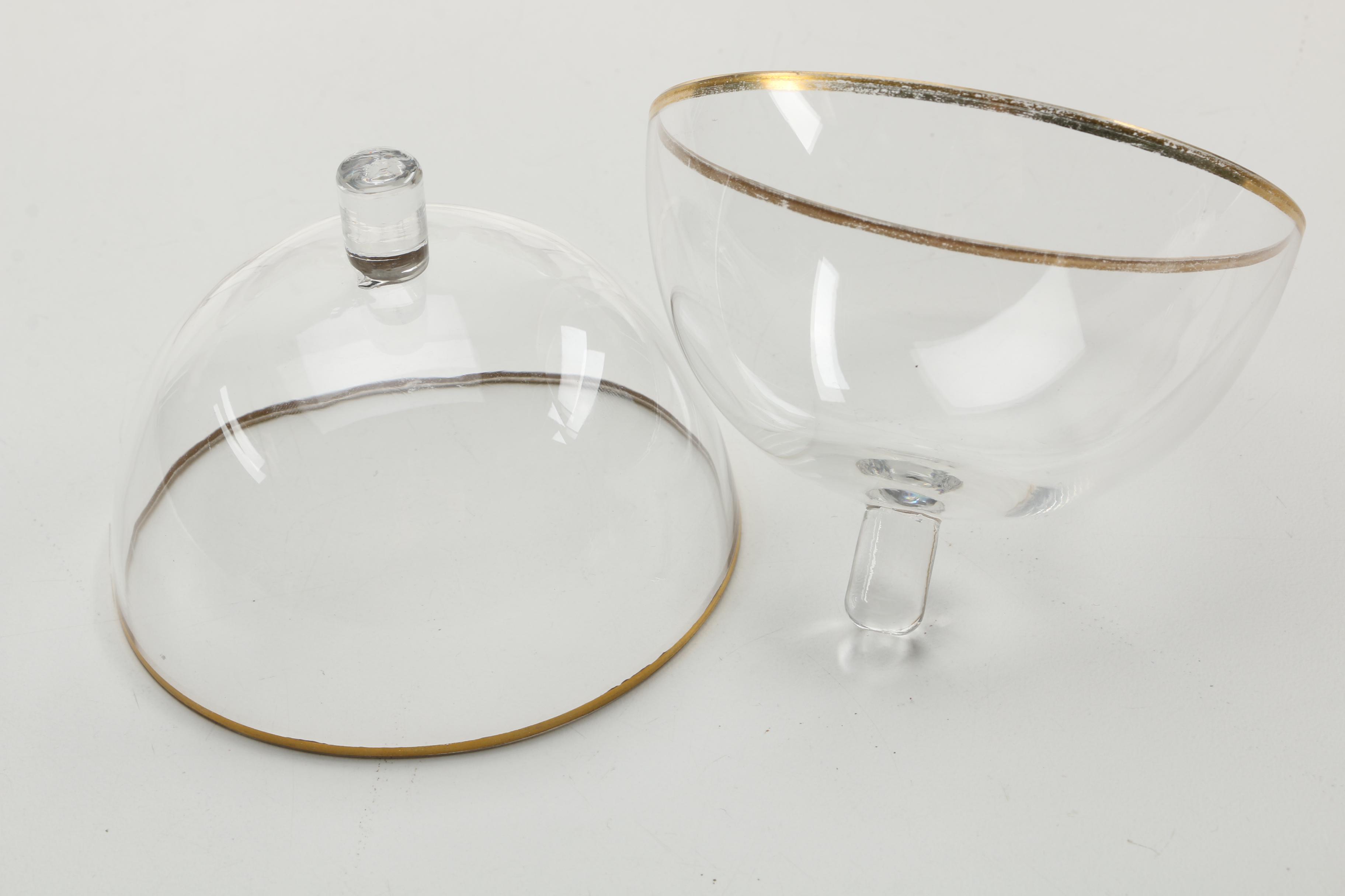 Antique Hand-Painted Shrimp Cocktail Glass Set