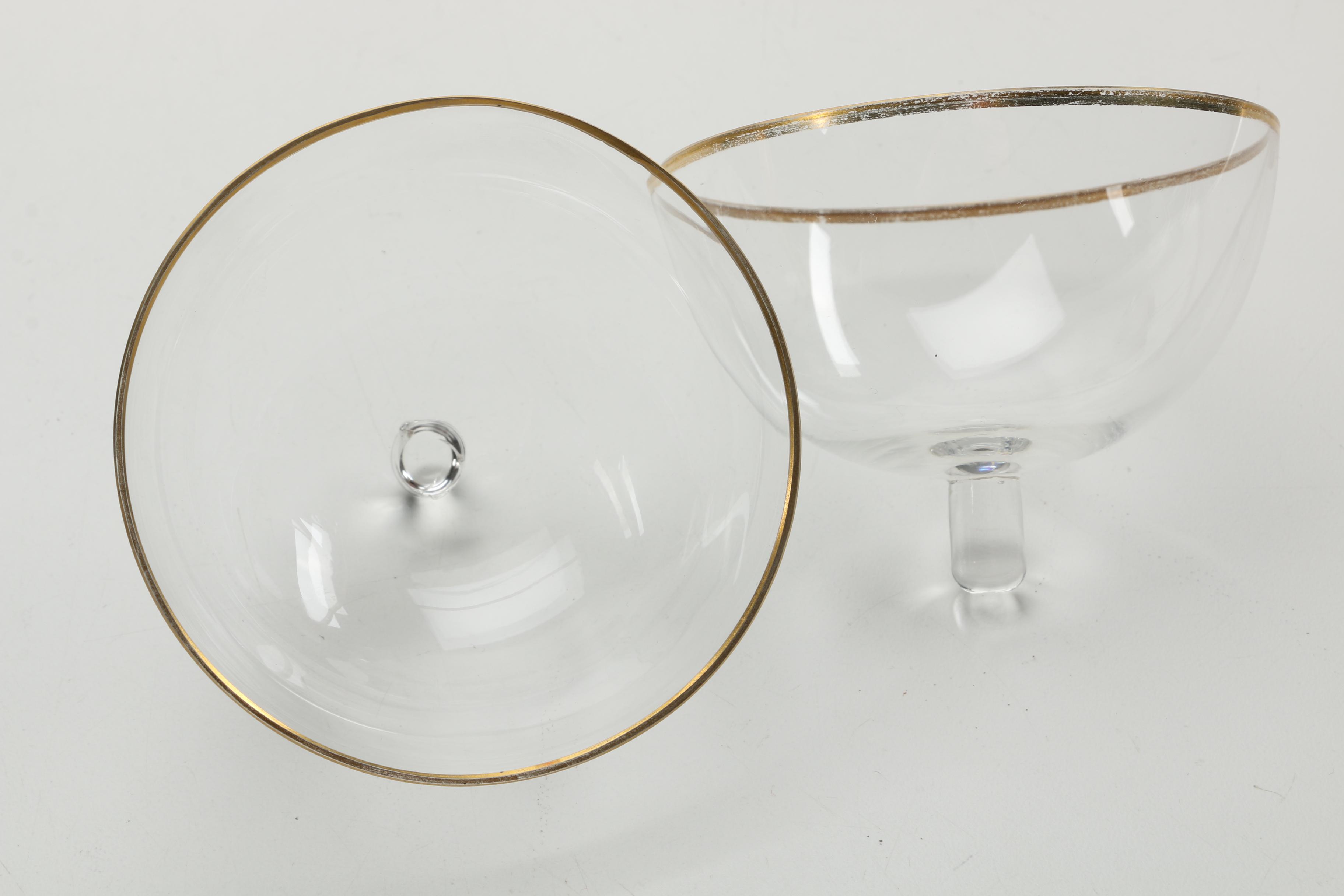 Antique Hand-Painted Shrimp Cocktail Glass Set