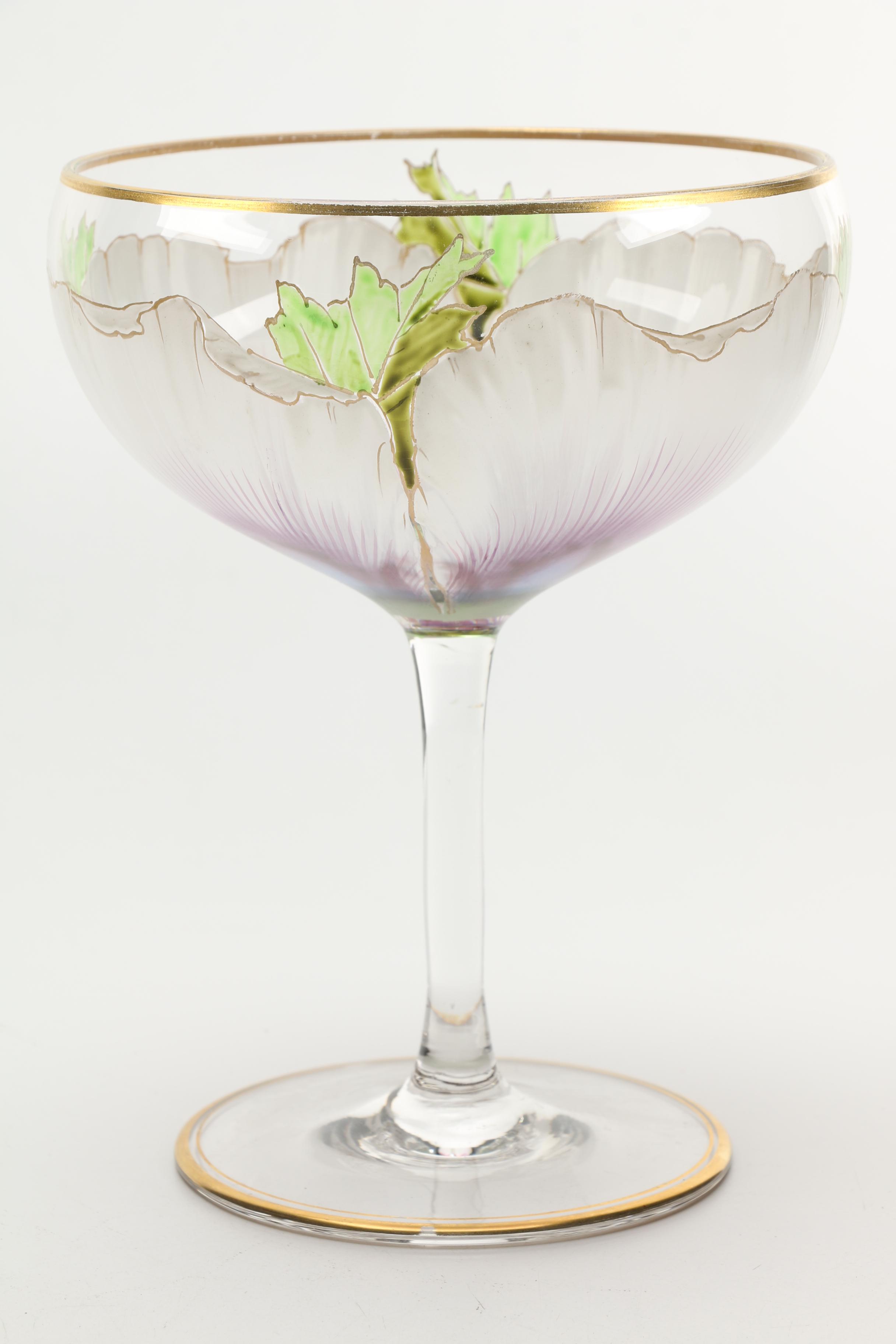 Antique Hand-Painted Shrimp Cocktail Glass Set