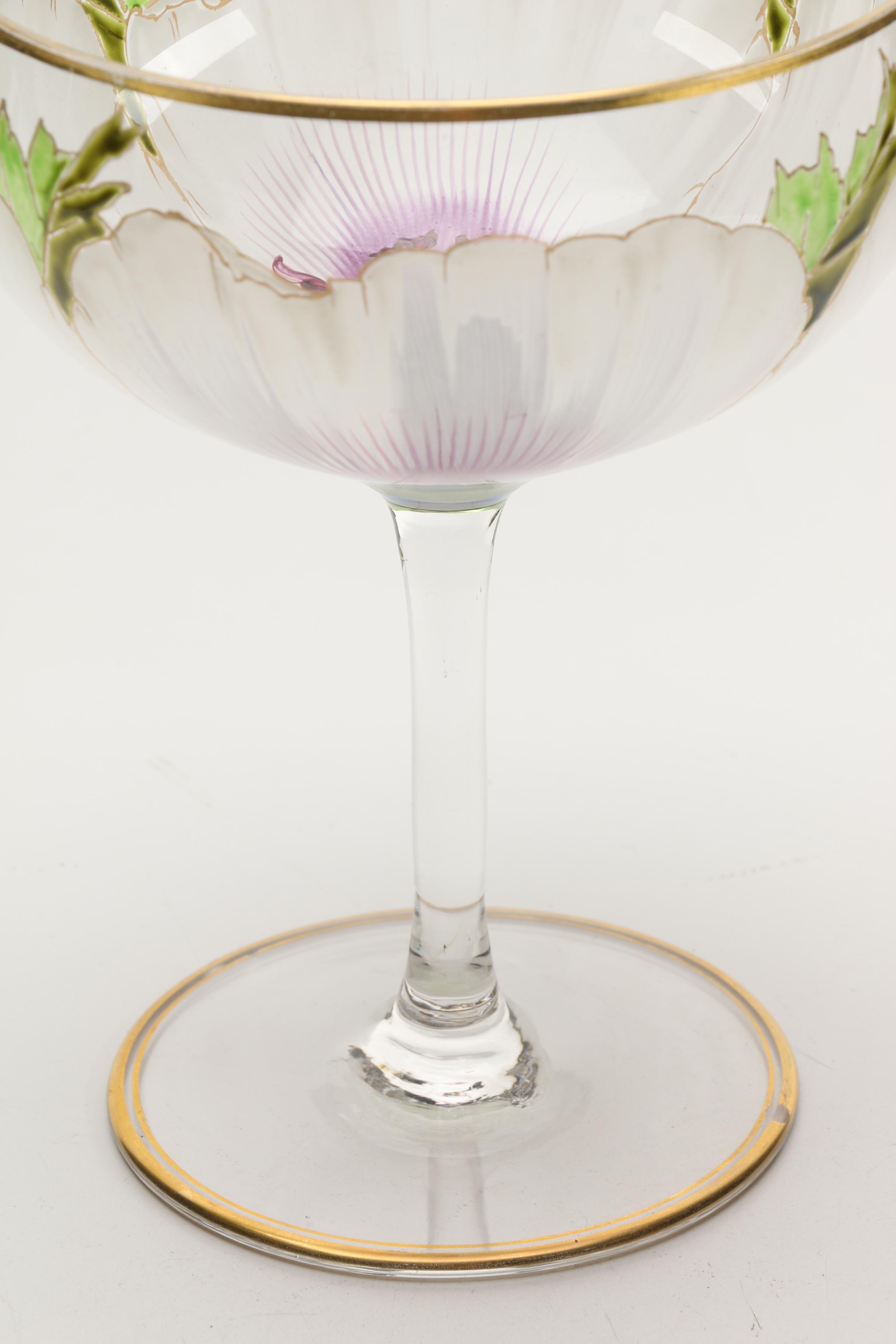 Antique Hand-Painted Shrimp Cocktail Glass Set