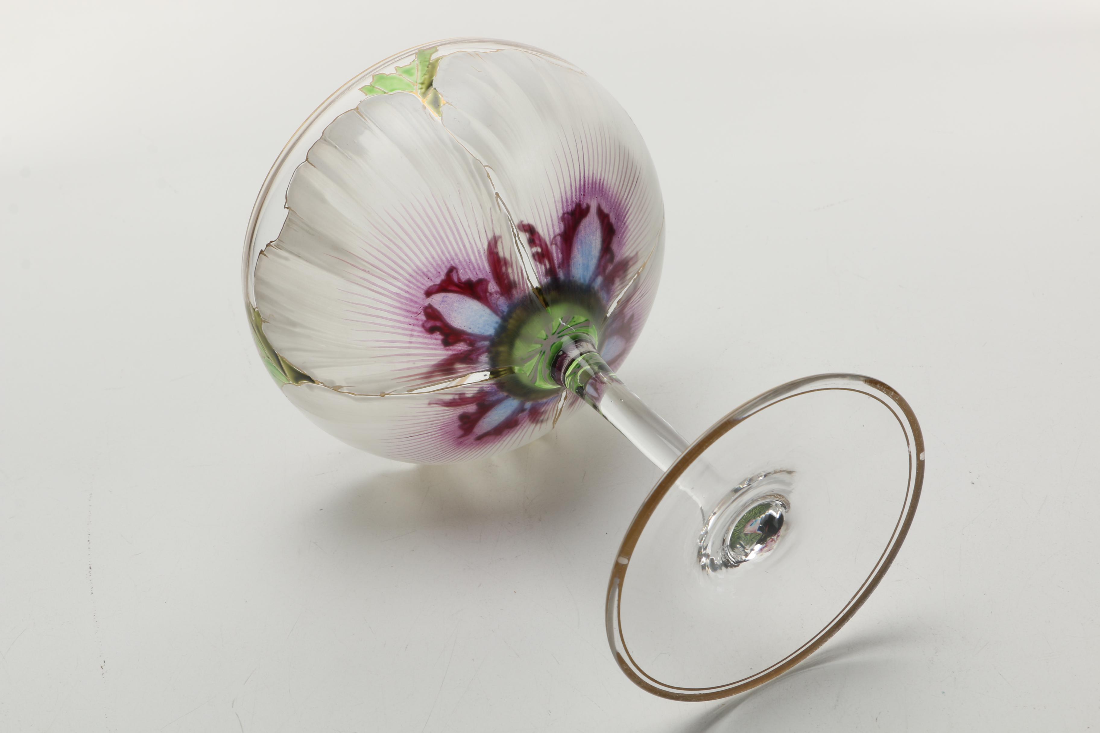 Antique Hand-Painted Shrimp Cocktail Glass Set