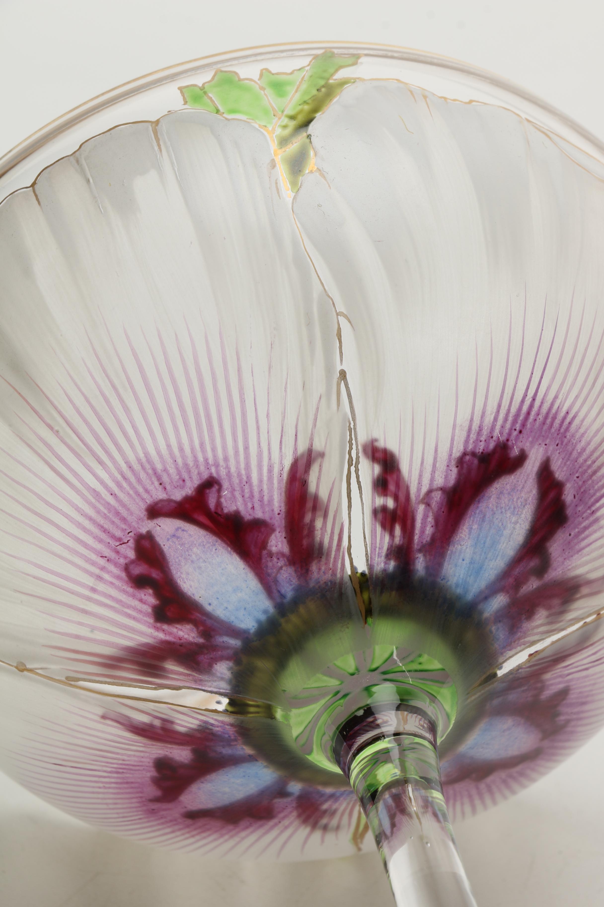 Antique Hand-Painted Shrimp Cocktail Glass Set