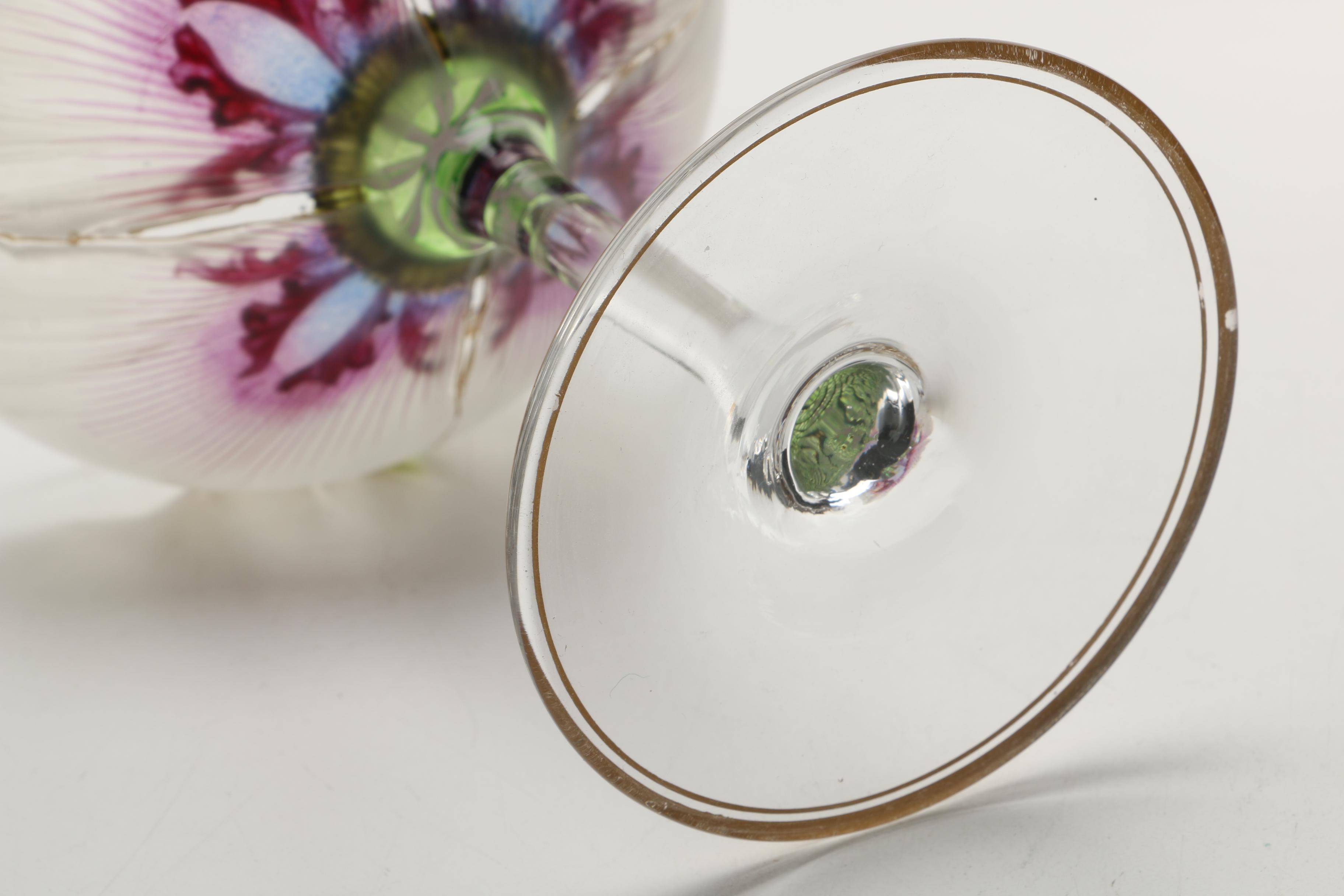 Antique Hand-Painted Shrimp Cocktail Glass Set