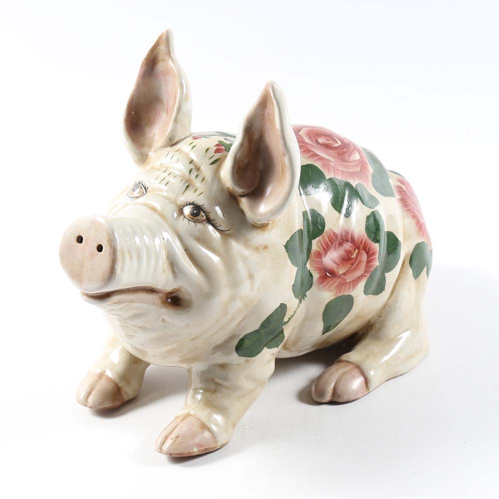 Ceramic Floral Painted PIg