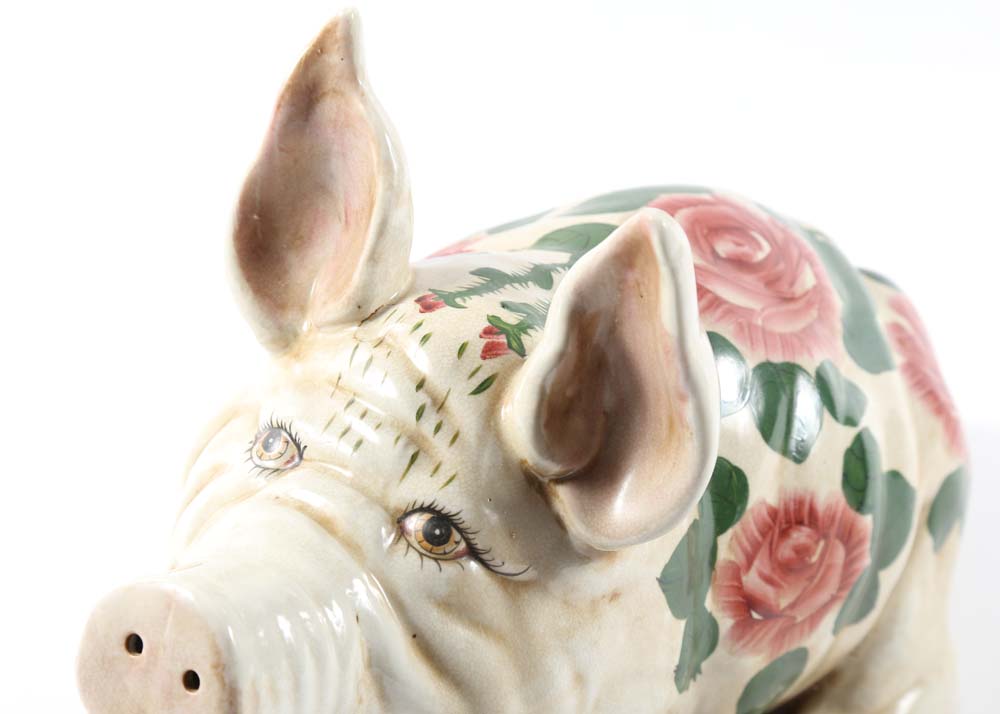 Ceramic Floral Painted PIg