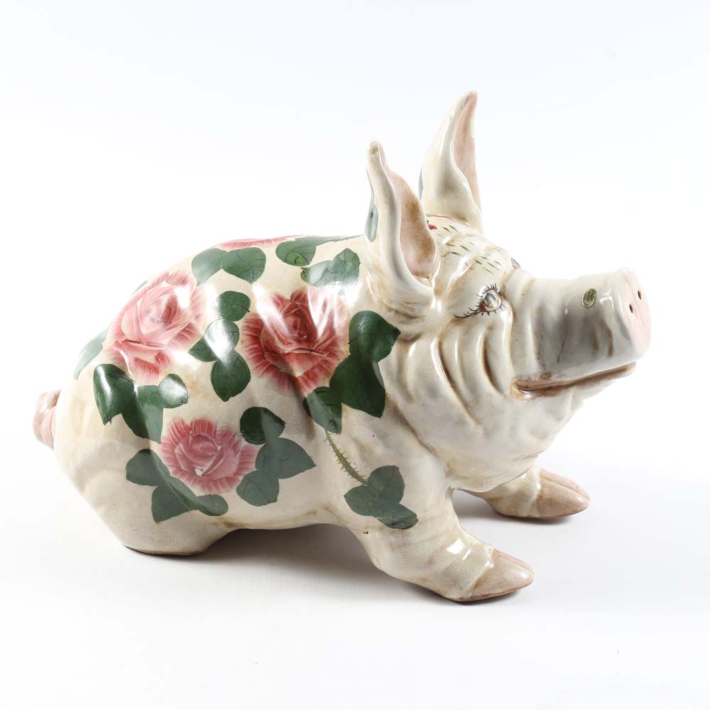 Ceramic Floral Painted PIg