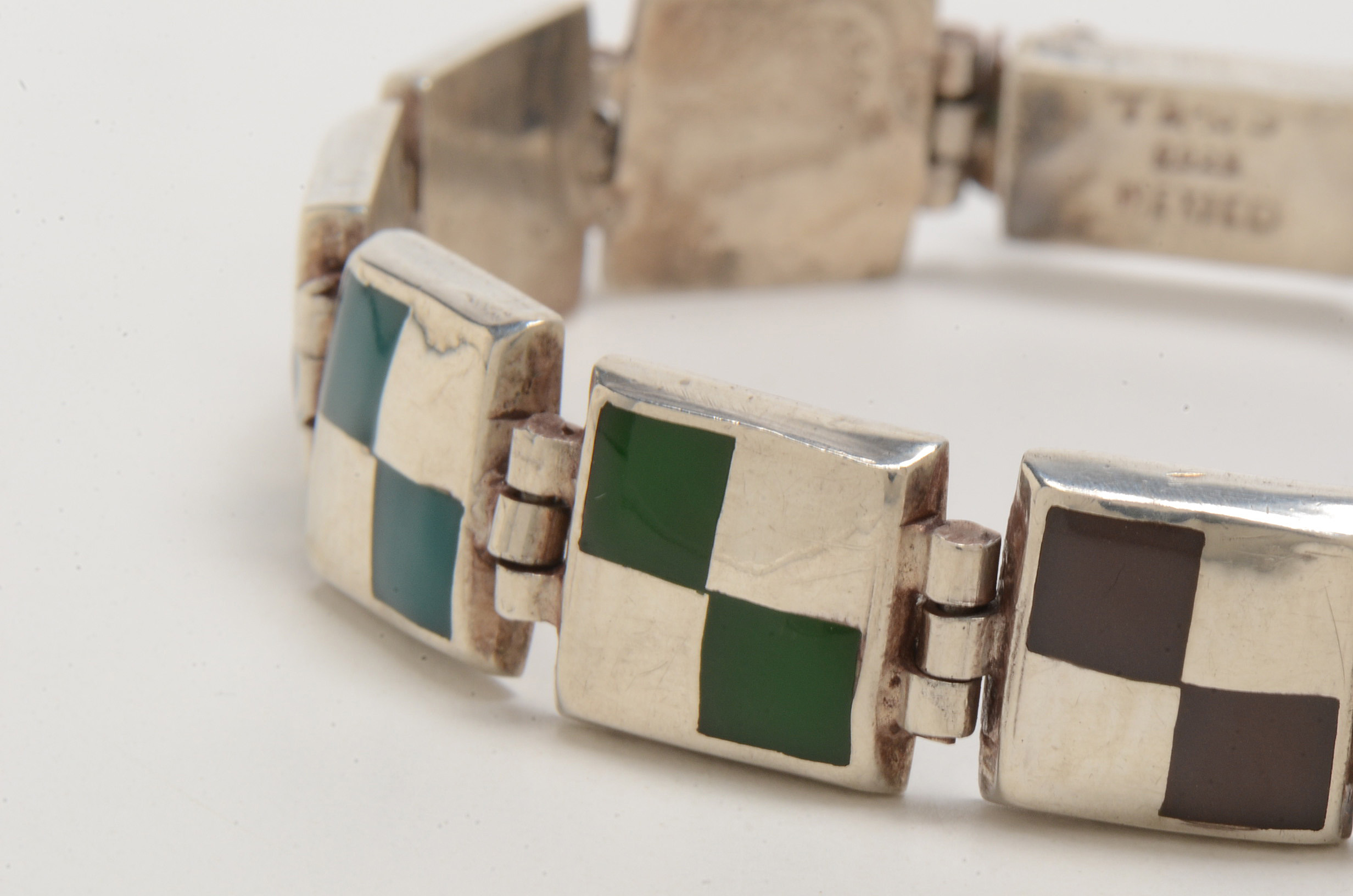 Vintage Mexican Sterling Silver and Inlaid Link Bracelet