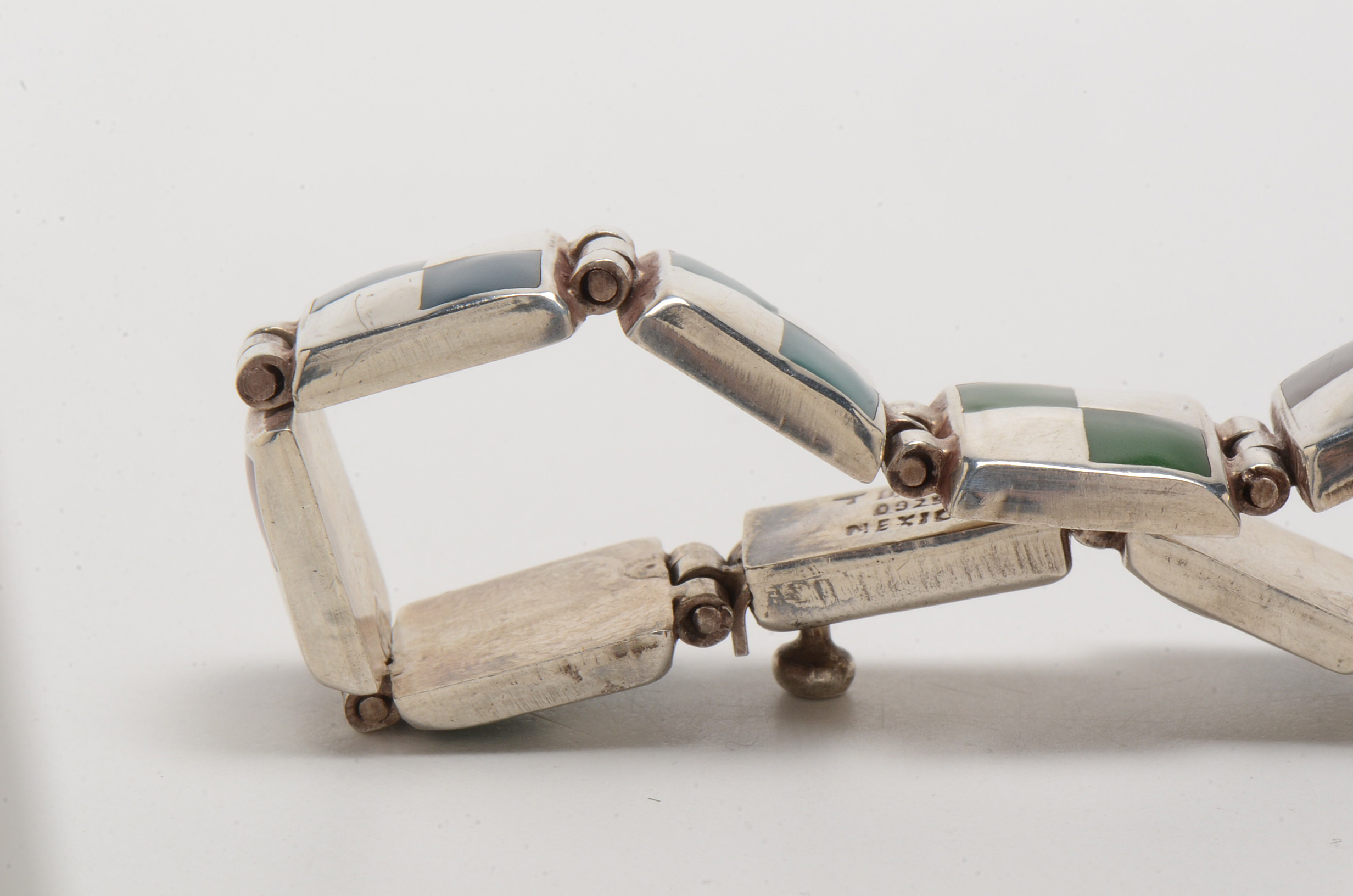 Vintage Mexican Sterling Silver and Inlaid Link Bracelet
