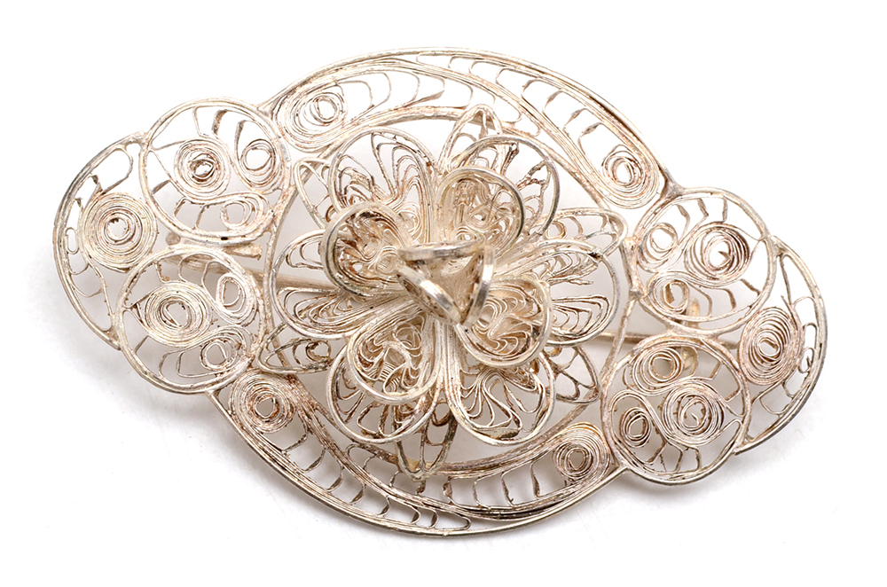 Sterling Silver Filigree Bracelet and Two Pins