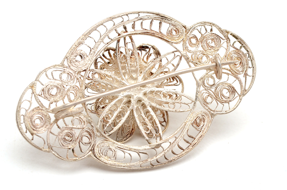 Sterling Silver Filigree Bracelet and Two Pins