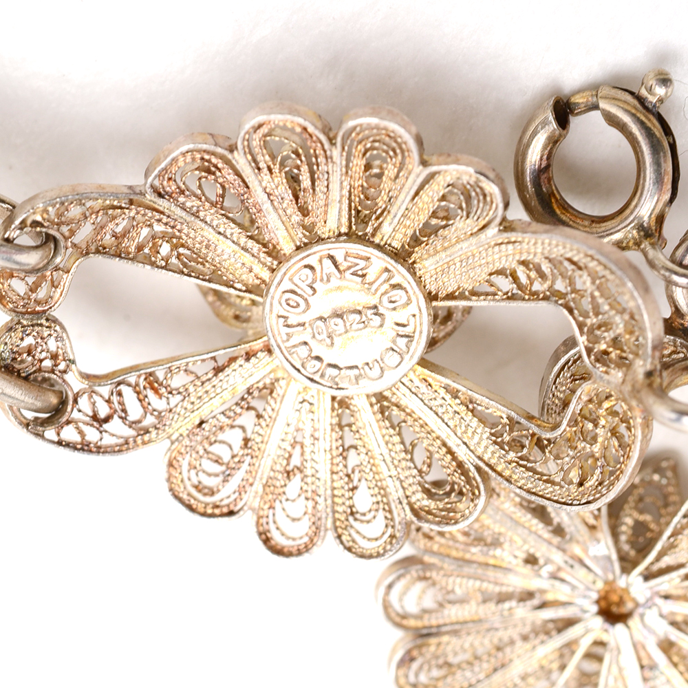 Sterling Silver Filigree Bracelet and Two Pins