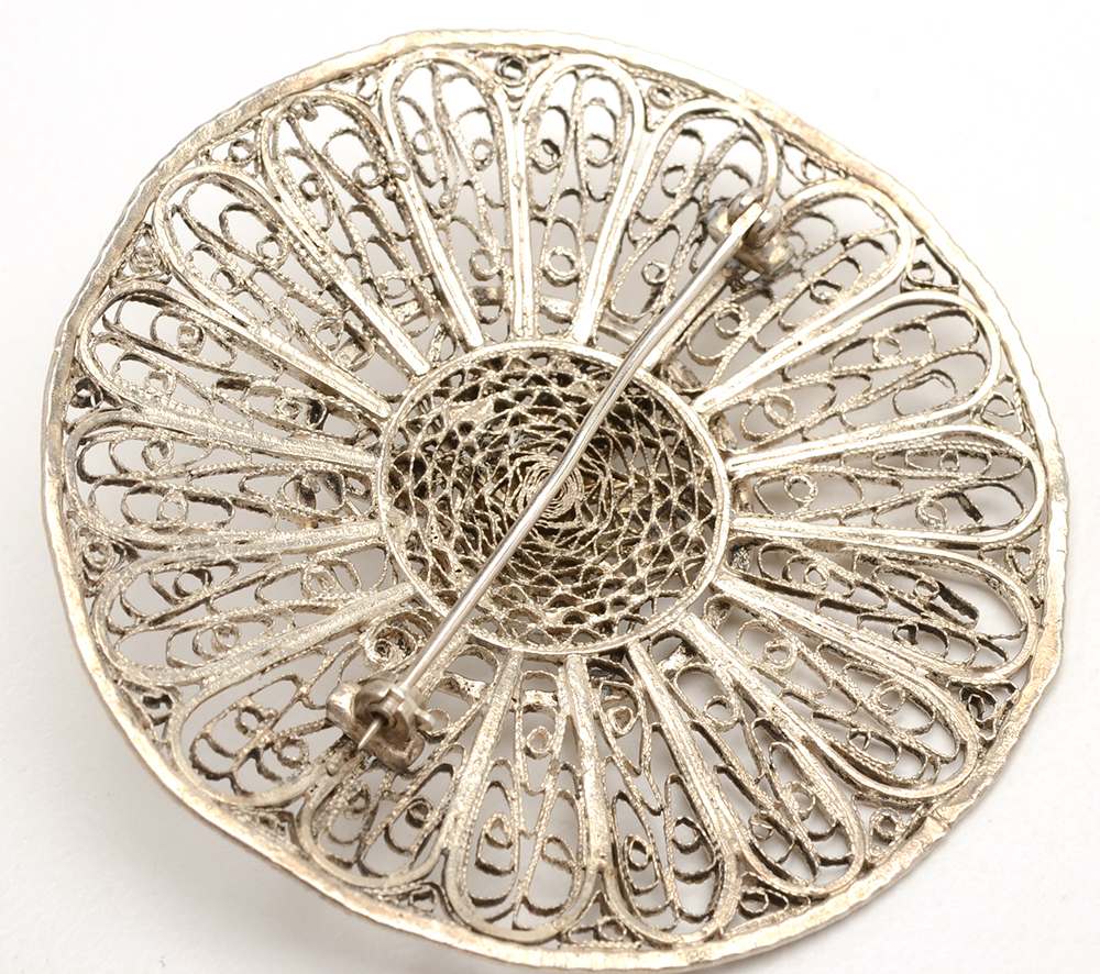 Sterling Silver Filigree Bracelet and Two Pins