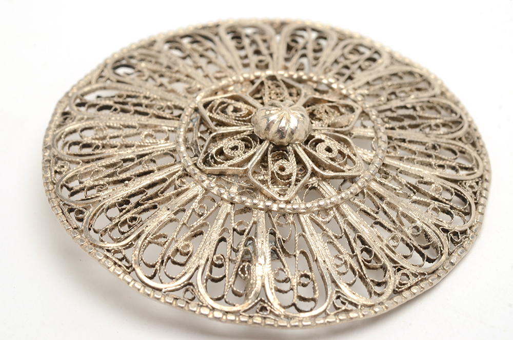 Sterling Silver Filigree Bracelet and Two Pins