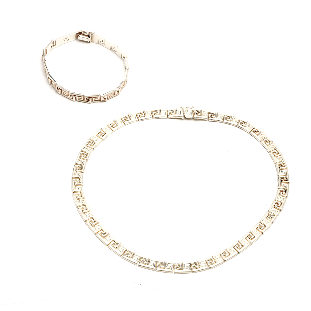 Sterling Silver Greek Key Necklace and Bracelet