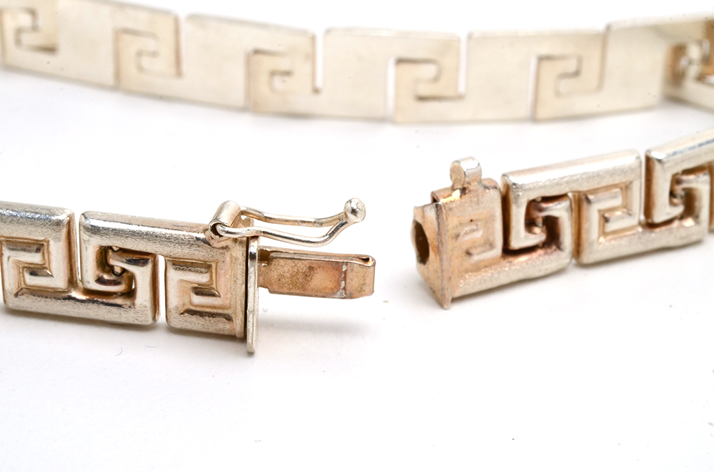 Sterling Silver Greek Key Necklace and Bracelet