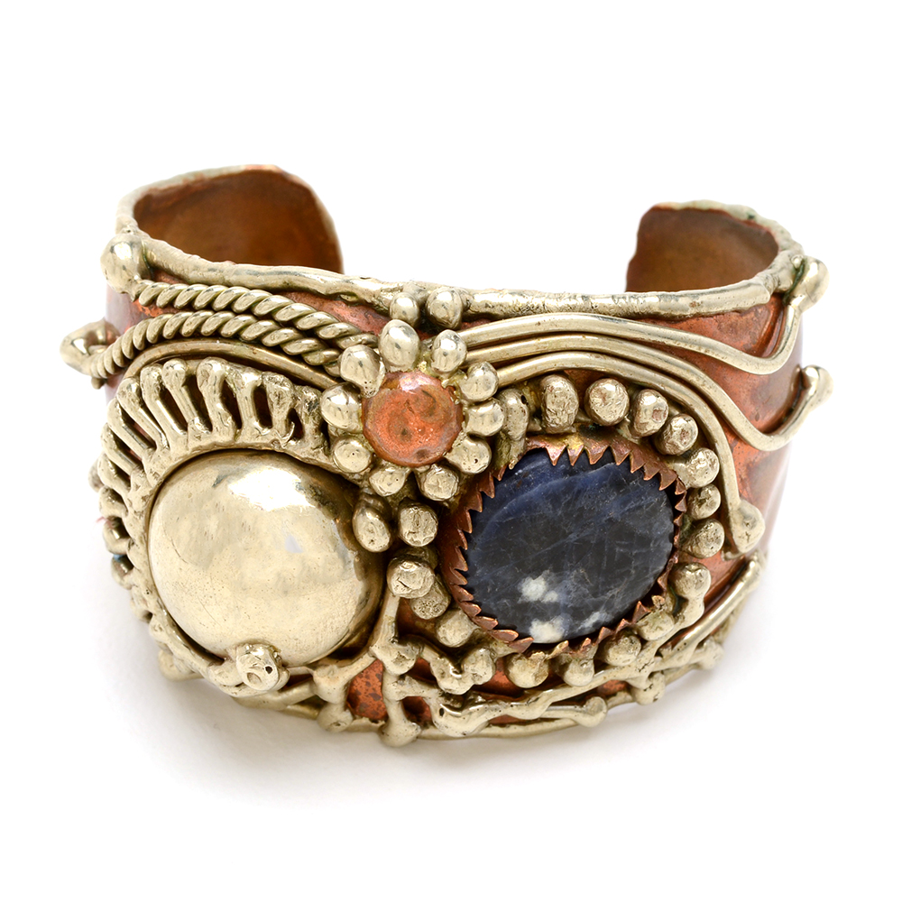 Handmade Two Tone Cuff Bracelet with Sodalite