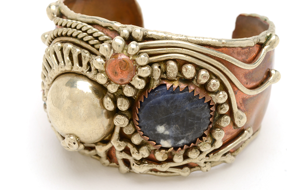 Handmade Two Tone Cuff Bracelet with Sodalite