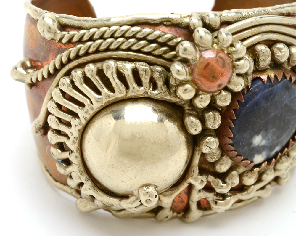 Handmade Two Tone Cuff Bracelet with Sodalite